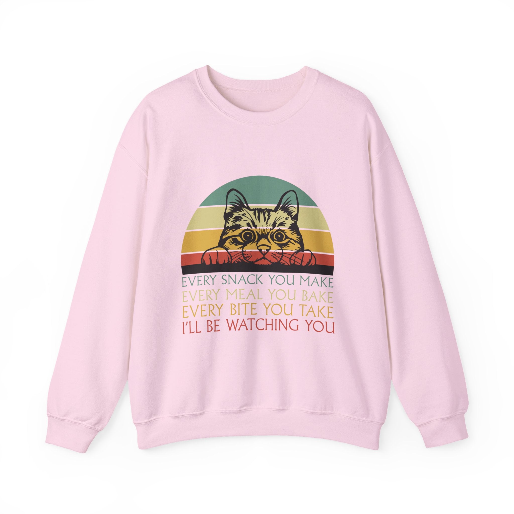 Cat Watching You Sweatshirt - Retro Stripes "Every Snack You Make... I'll Be Watching You" Crewneck
