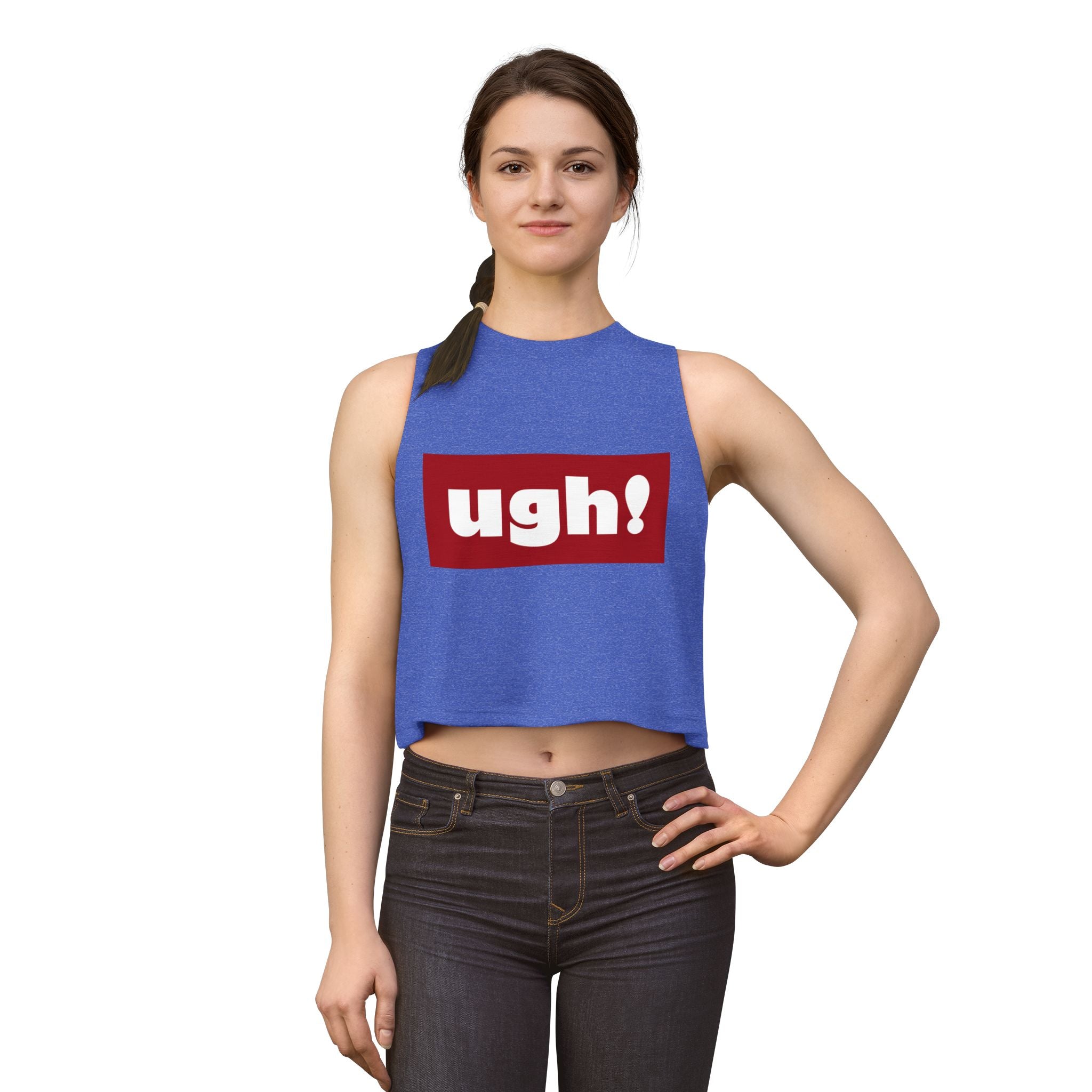 "ugh!" Box Logo Crop Top — Women's Casual Graphic Tank