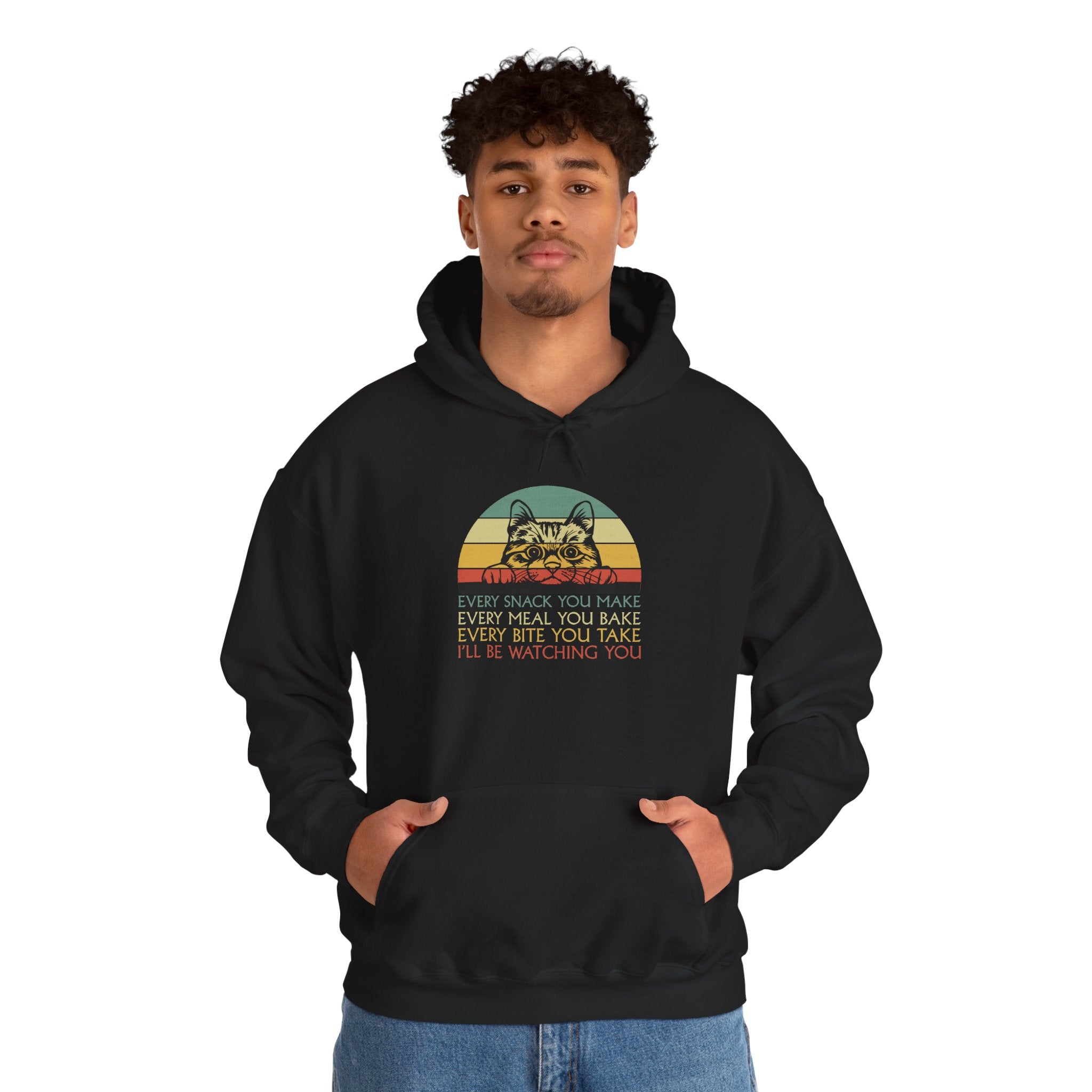 Cat Watch Retro Hoodie – “Every Snack You Make” Funny Cat Lover Sweatshirt