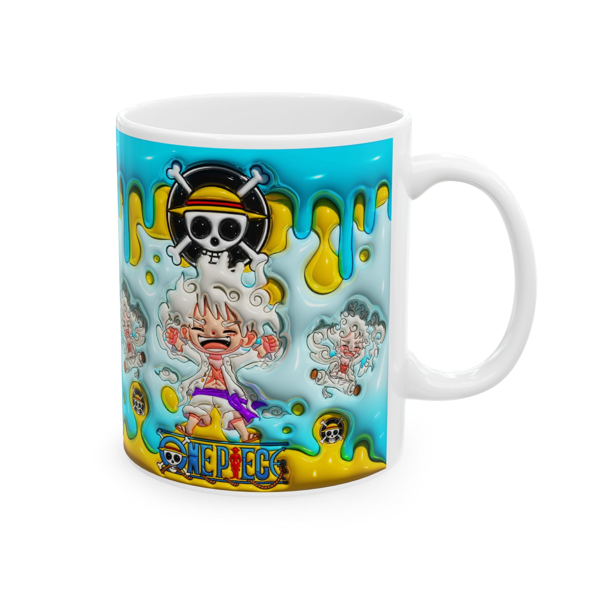 Colorful Drip Art Ceramic Mug — Vibrant Blue & Yellow Cartoon Design (11oz, 15oz)