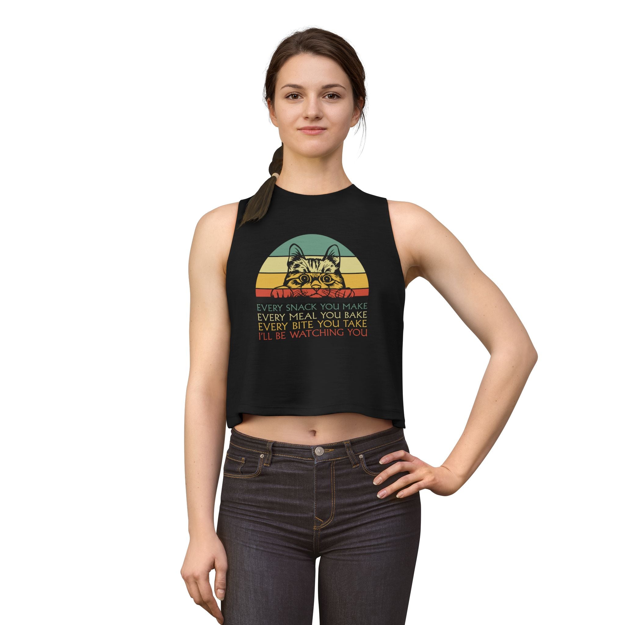 Cat Snack Watch Crop Top — "Every Snack You Make... I'll Be Watching You"