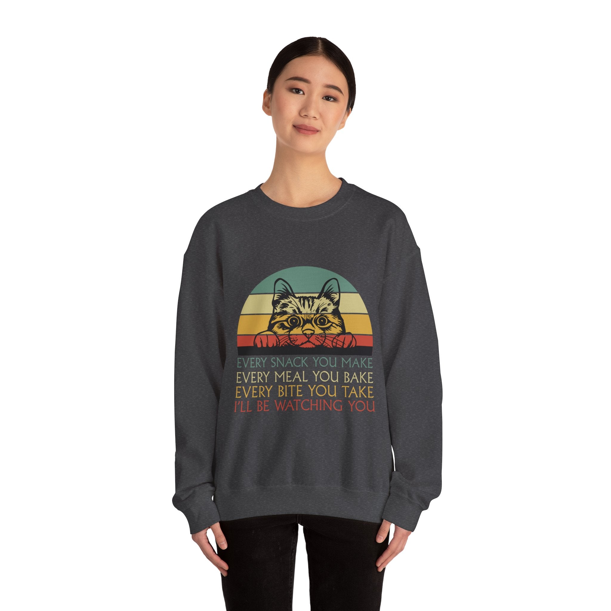 Cat Watching You Sweatshirt - Retro Stripes "Every Snack You Make... I'll Be Watching You" Crewneck