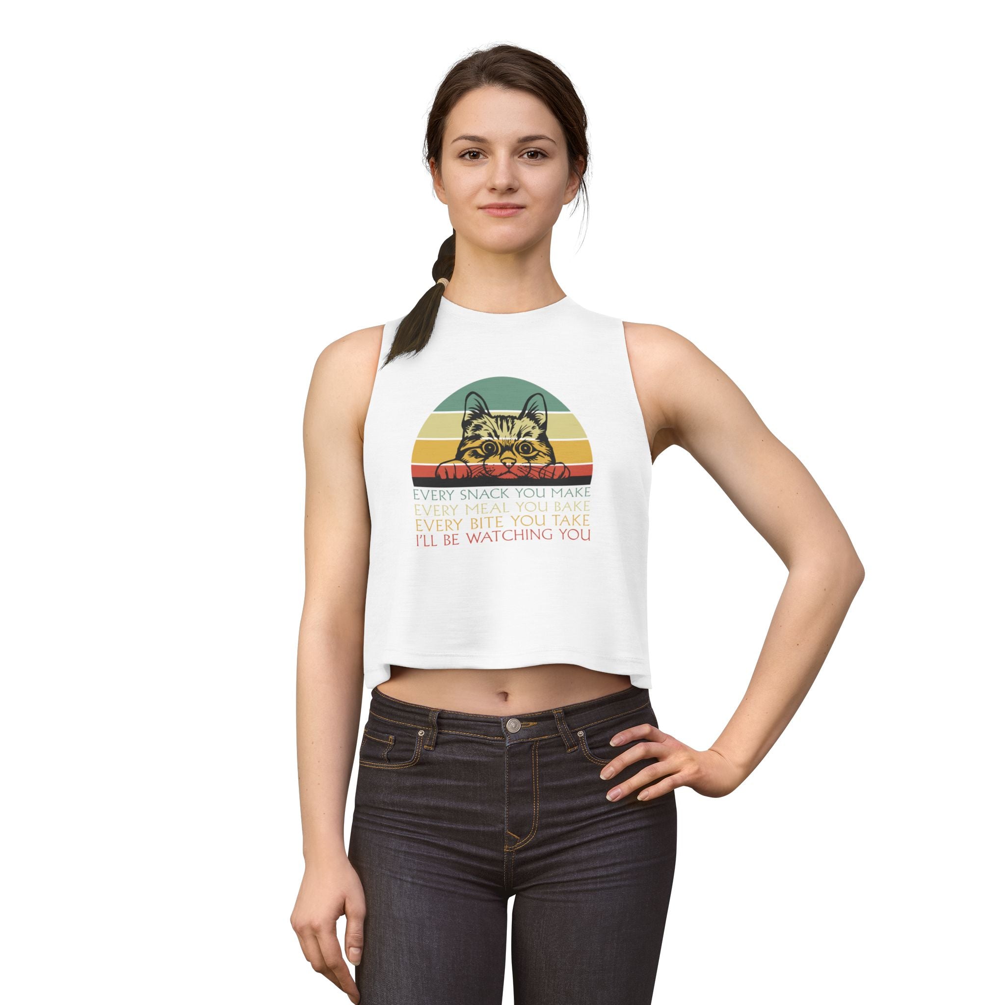 Cat Snack Watch Crop Top — "Every Snack You Make... I'll Be Watching You"