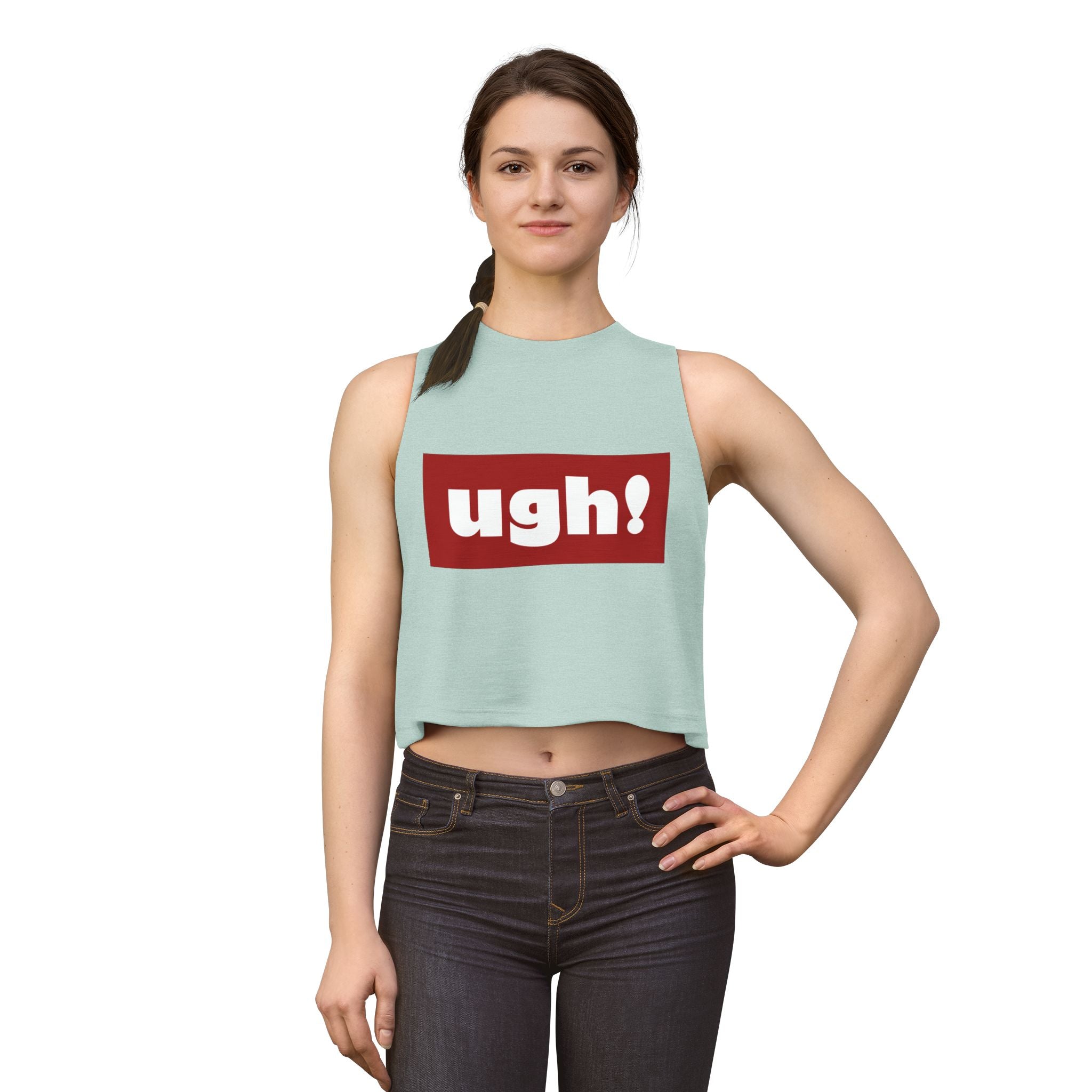 "ugh!" Box Logo Crop Top — Women's Casual Graphic Tank