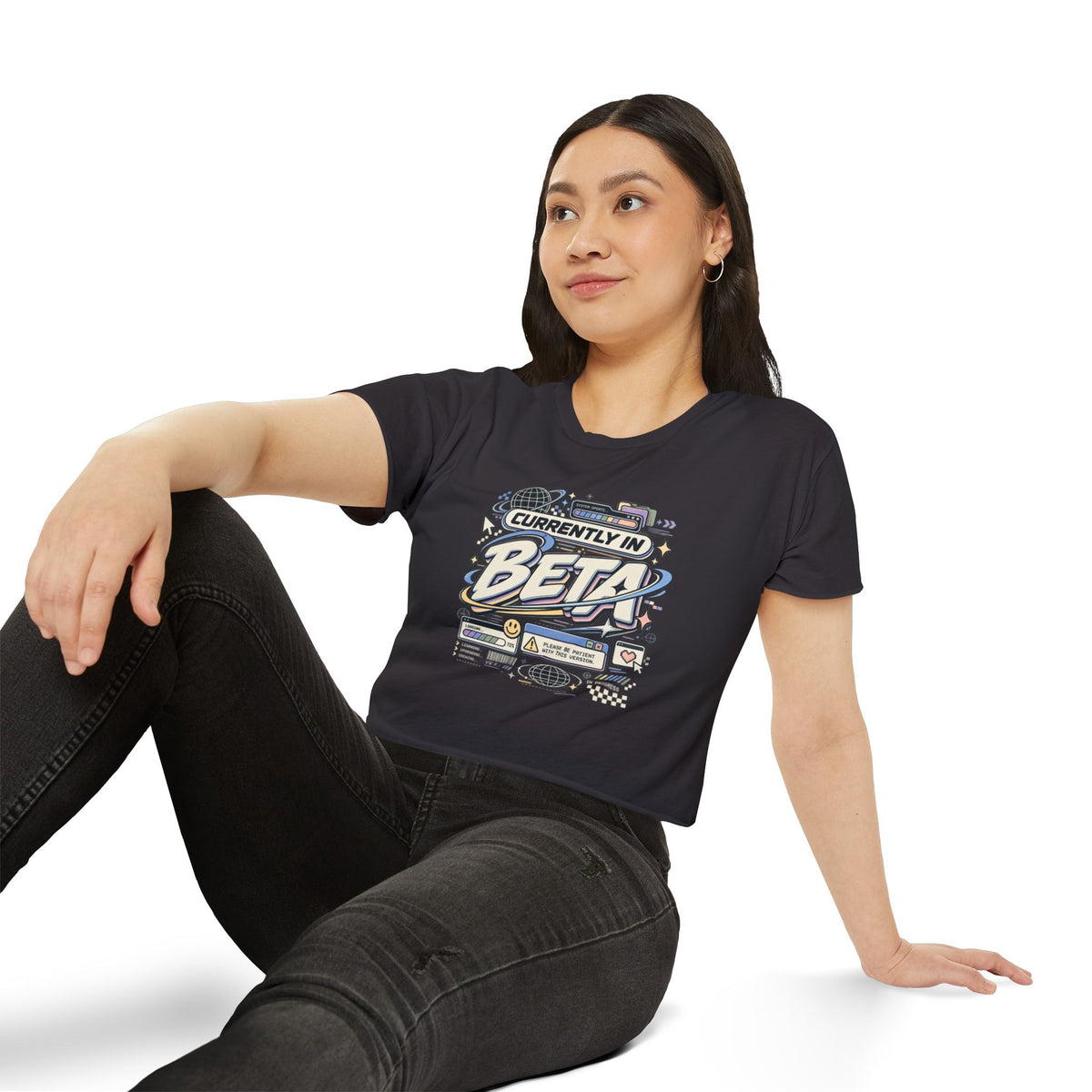 Currently in Beta Crop Top — Women's Festival Graphic Tee