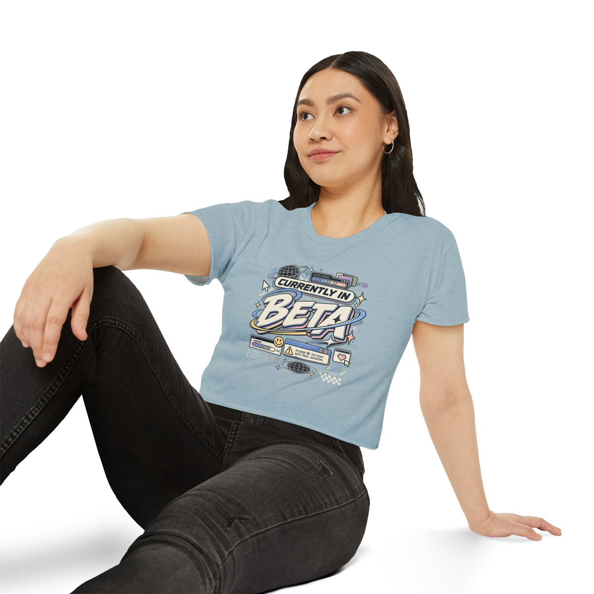 Currently in Beta Crop Top — Women's Festival Graphic Tee