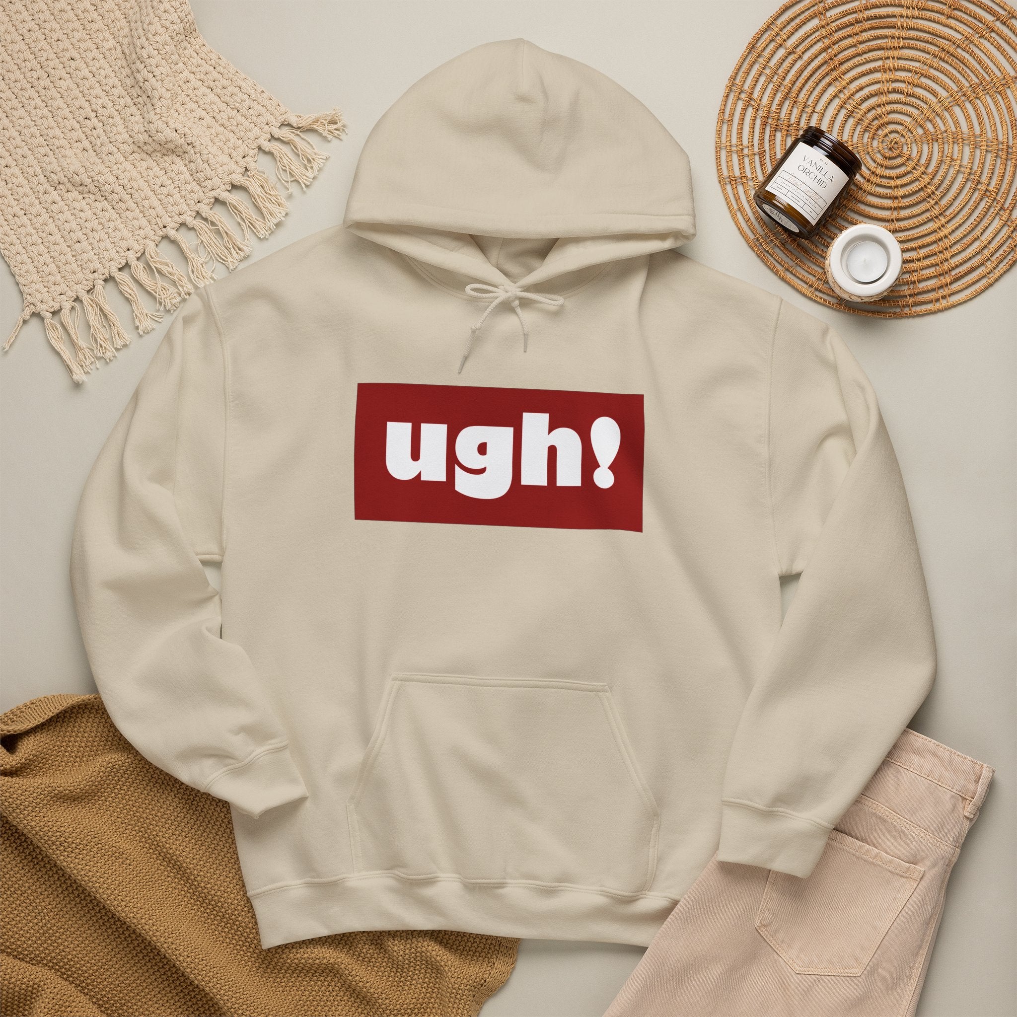 Ugh! Graphic Hoodie — Funny Minimalist Box Logo Pullover