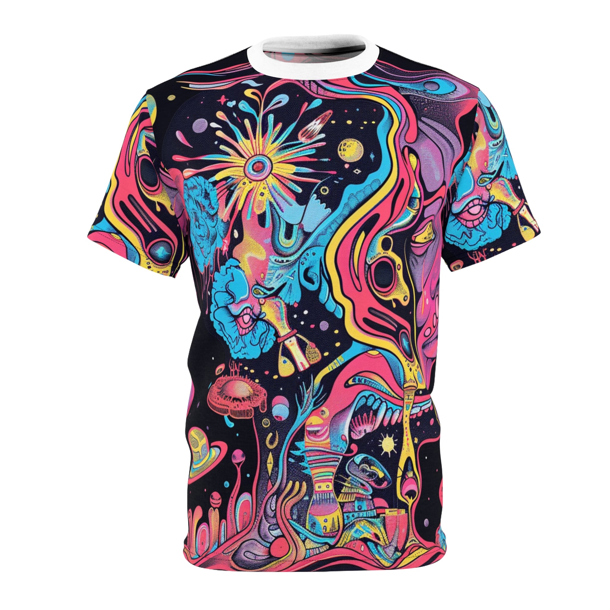 Psychedelic Space Art Tee — Vibrant Cosmic All-Over Print Shirt