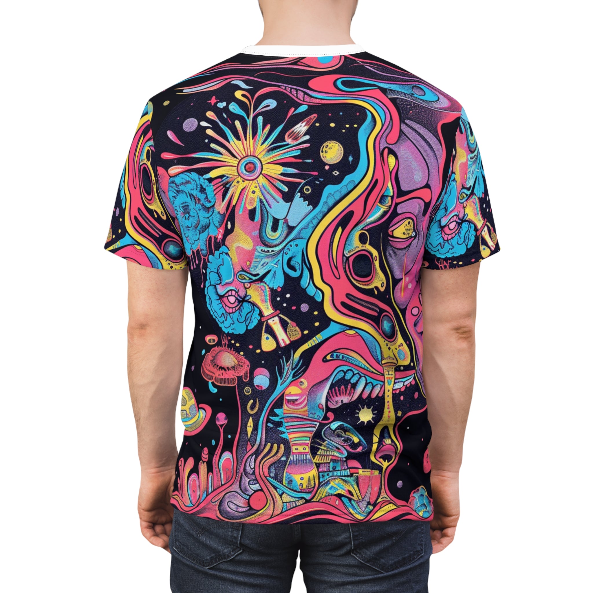 Psychedelic Space Art Tee — Vibrant Cosmic All-Over Print Shirt