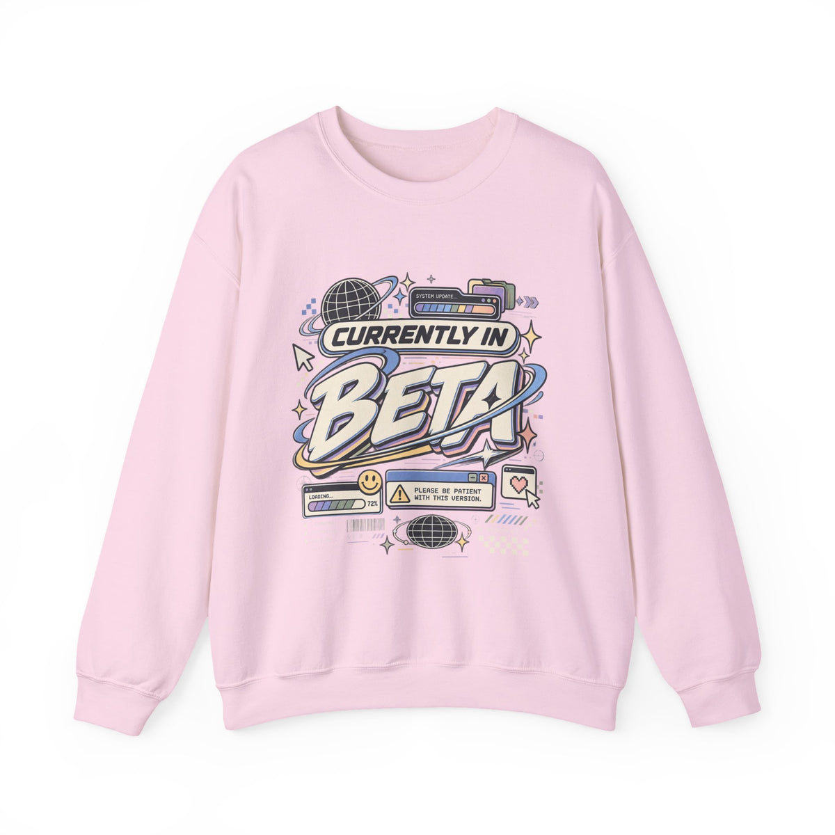 Crewneck Sweatshirt — "Currently in Beta" Retro Tech Graphic