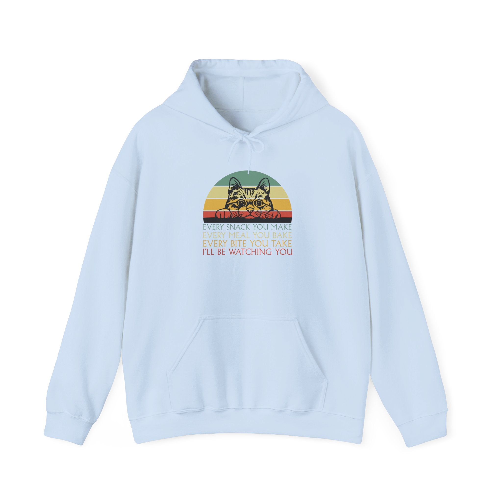 Cat Watch Retro Hoodie – “Every Snack You Make” Funny Cat Lover Sweatshirt