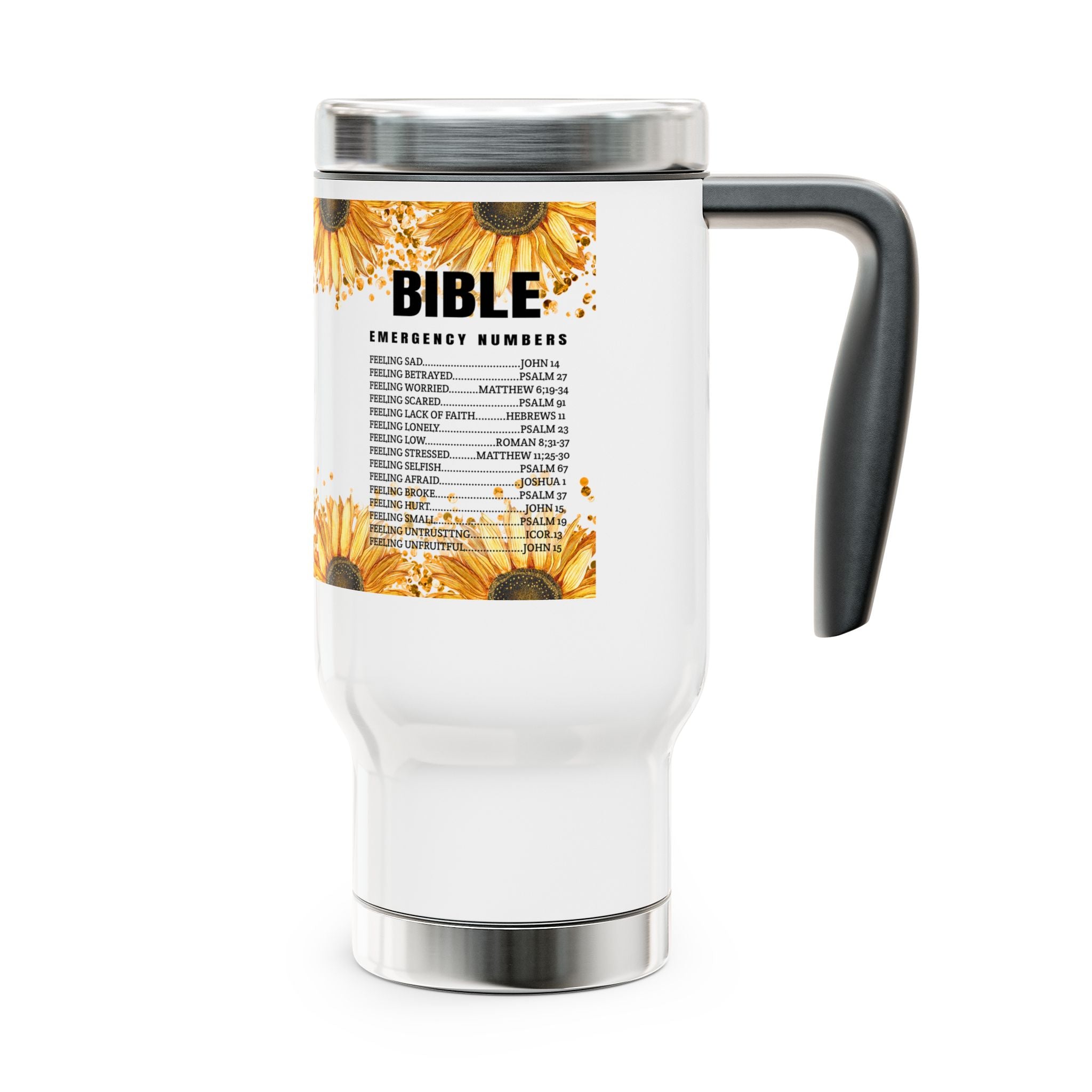 Personalized Sunflower Travel Mug – Custom Name Stainless Steel Coffee Mug with Handle, 14oz