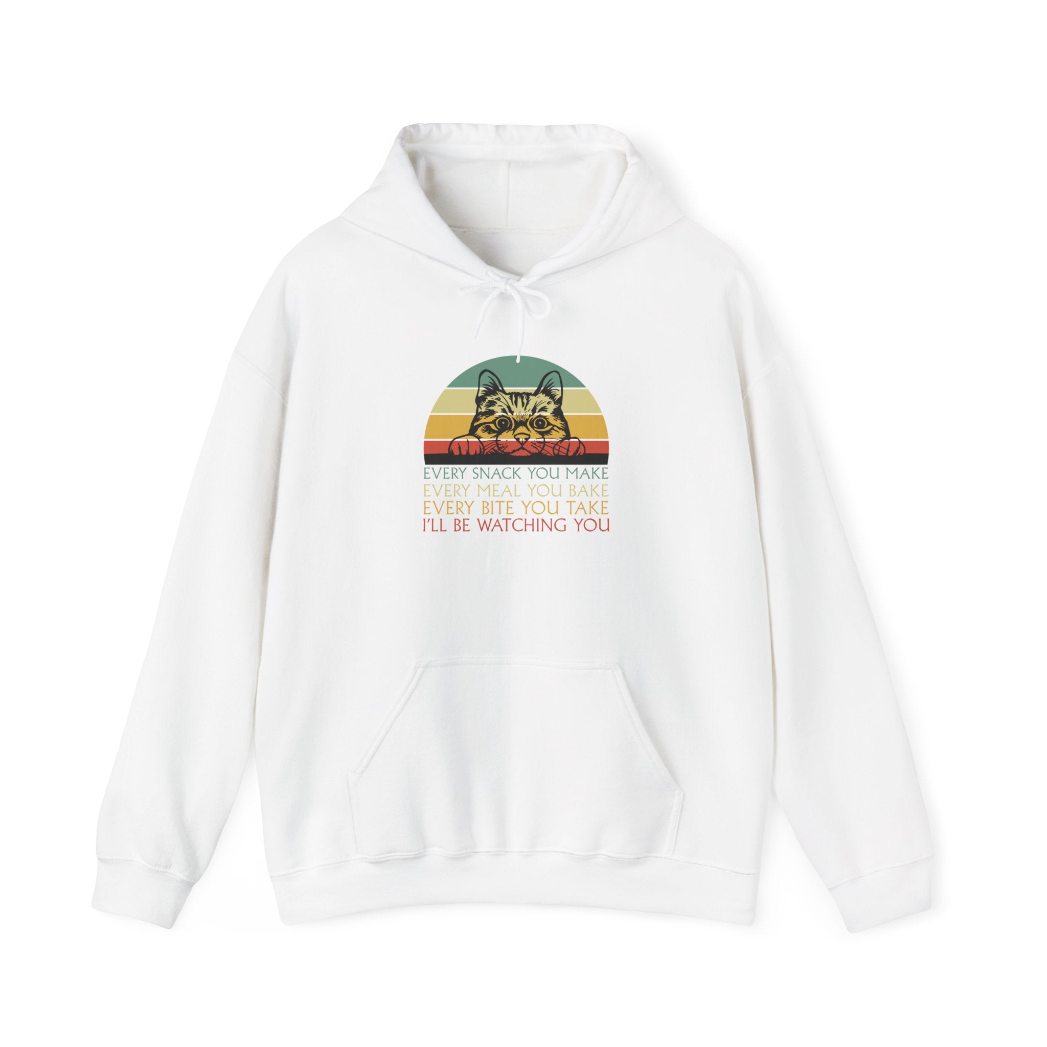Cat Watch Retro Hoodie – “Every Snack You Make” Funny Cat Lover Sweatshirt