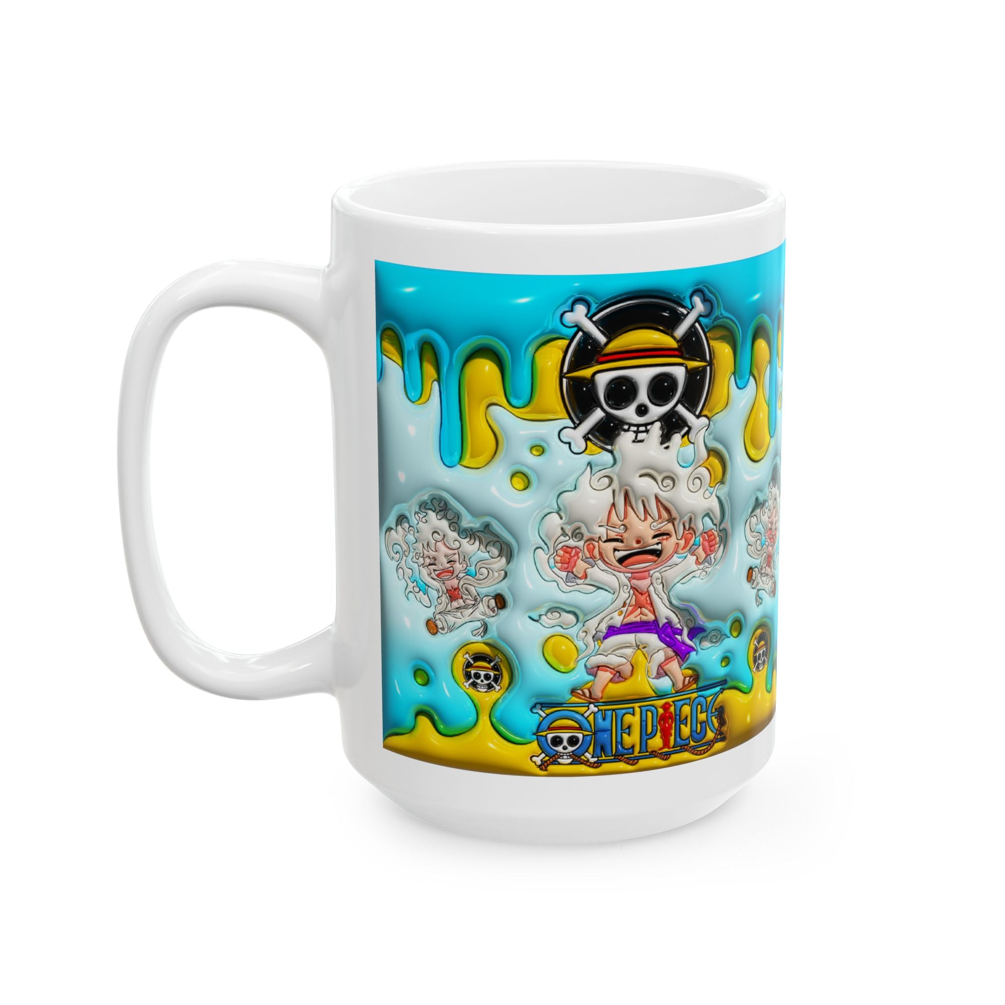 Colorful Drip Art Ceramic Mug — Vibrant Blue & Yellow Cartoon Design (11oz, 15oz)
