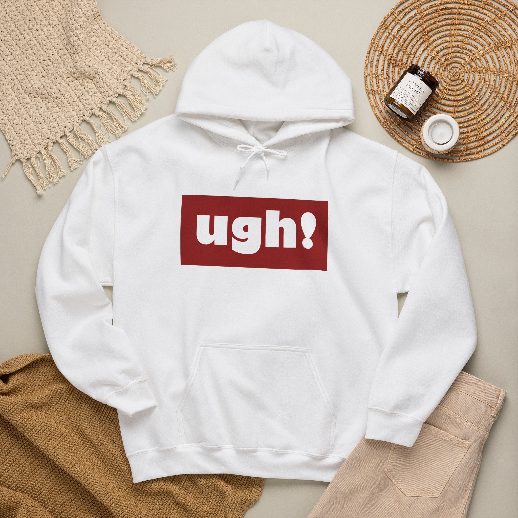 Ugh! Graphic Hoodie — Funny Minimalist Box Logo Pullover