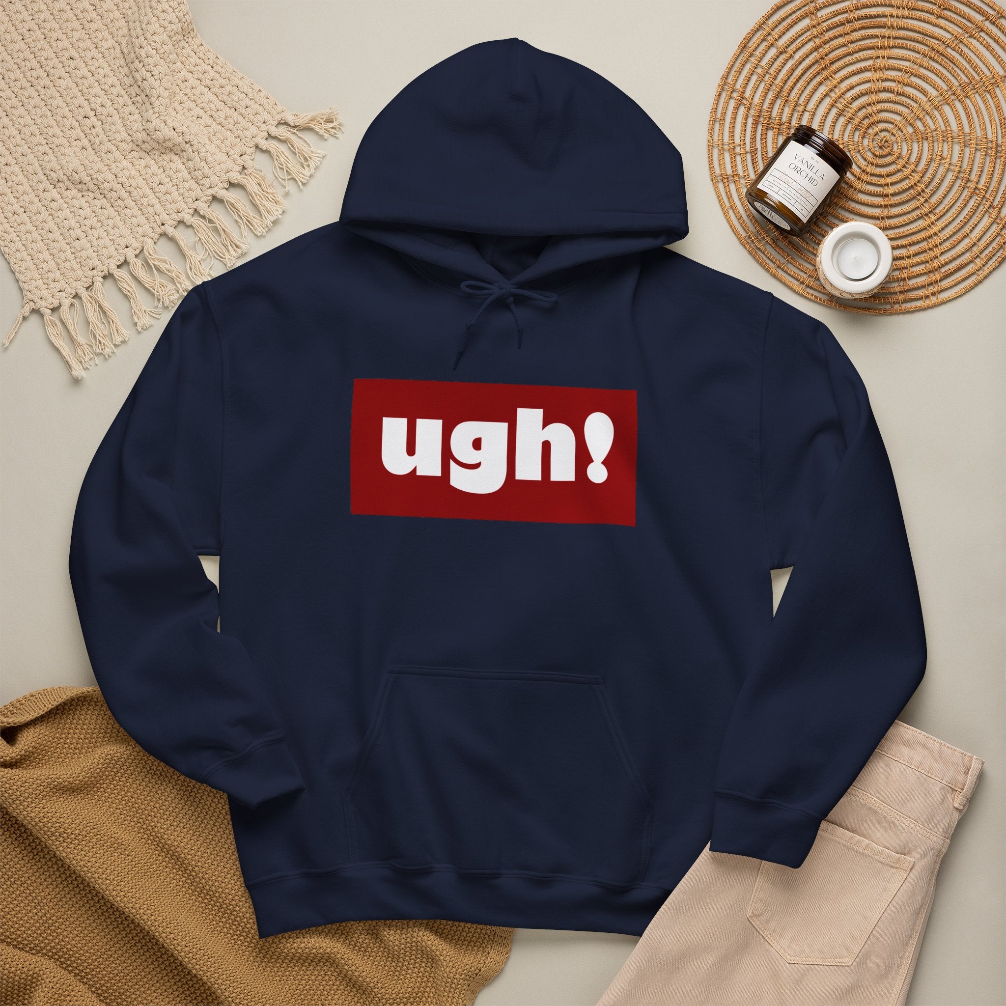 Ugh! Graphic Hoodie — Funny Minimalist Box Logo Pullover
