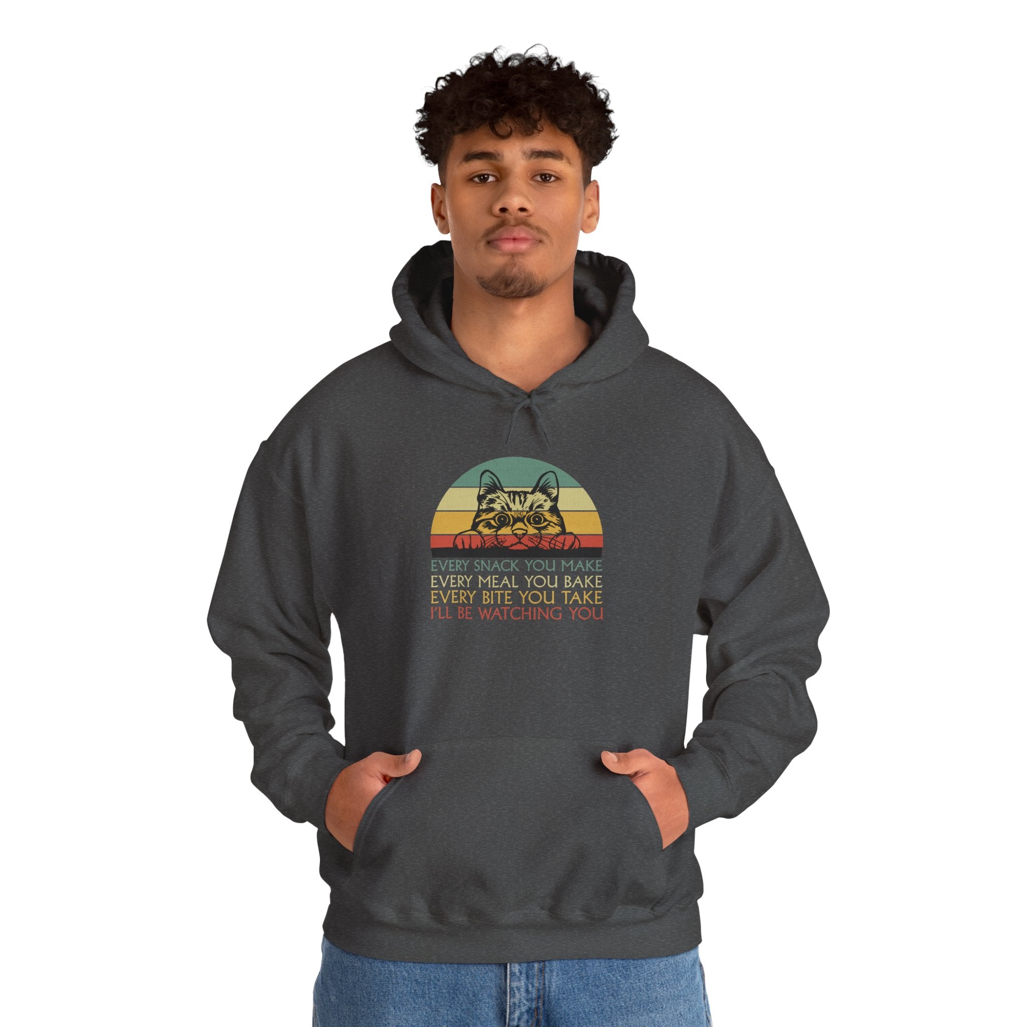 Cat Watch Retro Hoodie – “Every Snack You Make” Funny Cat Lover Sweatshirt