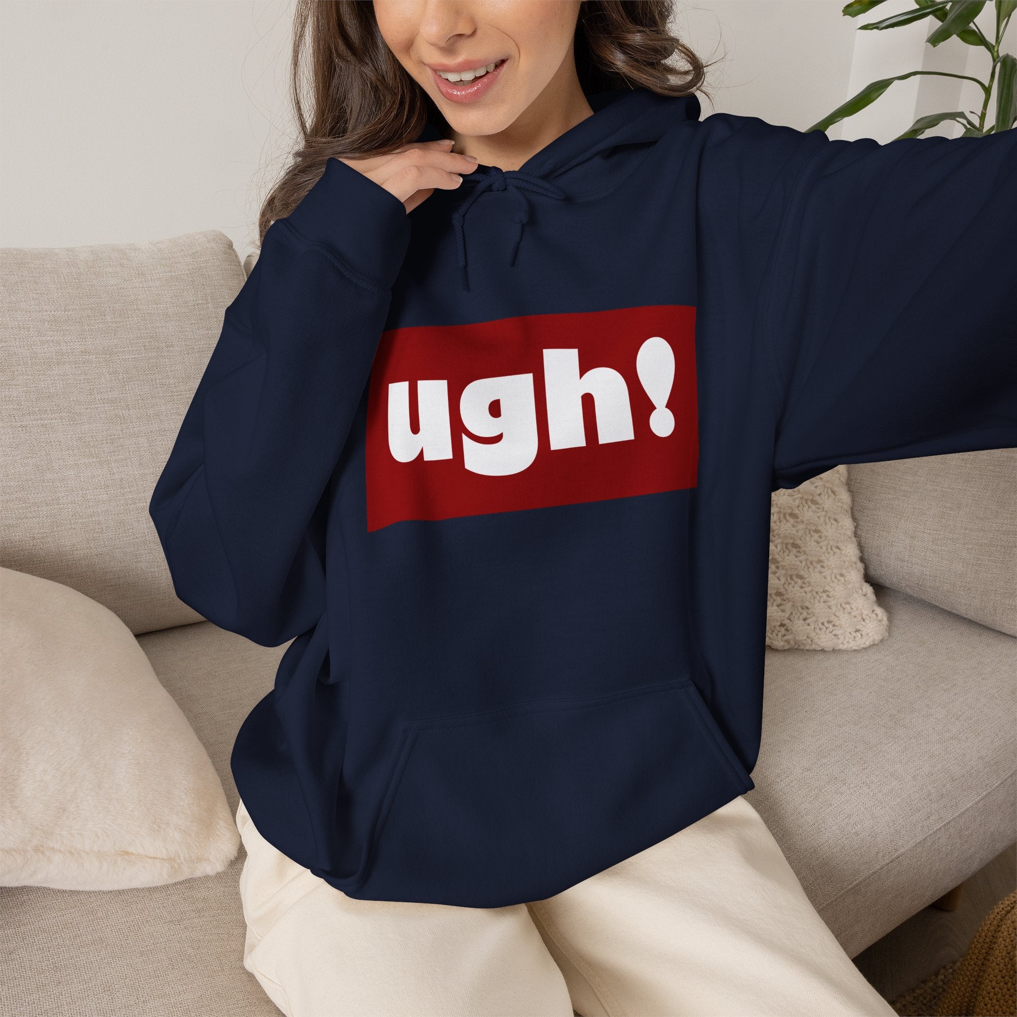 Ugh! Graphic Hoodie — Funny Minimalist Box Logo Pullover