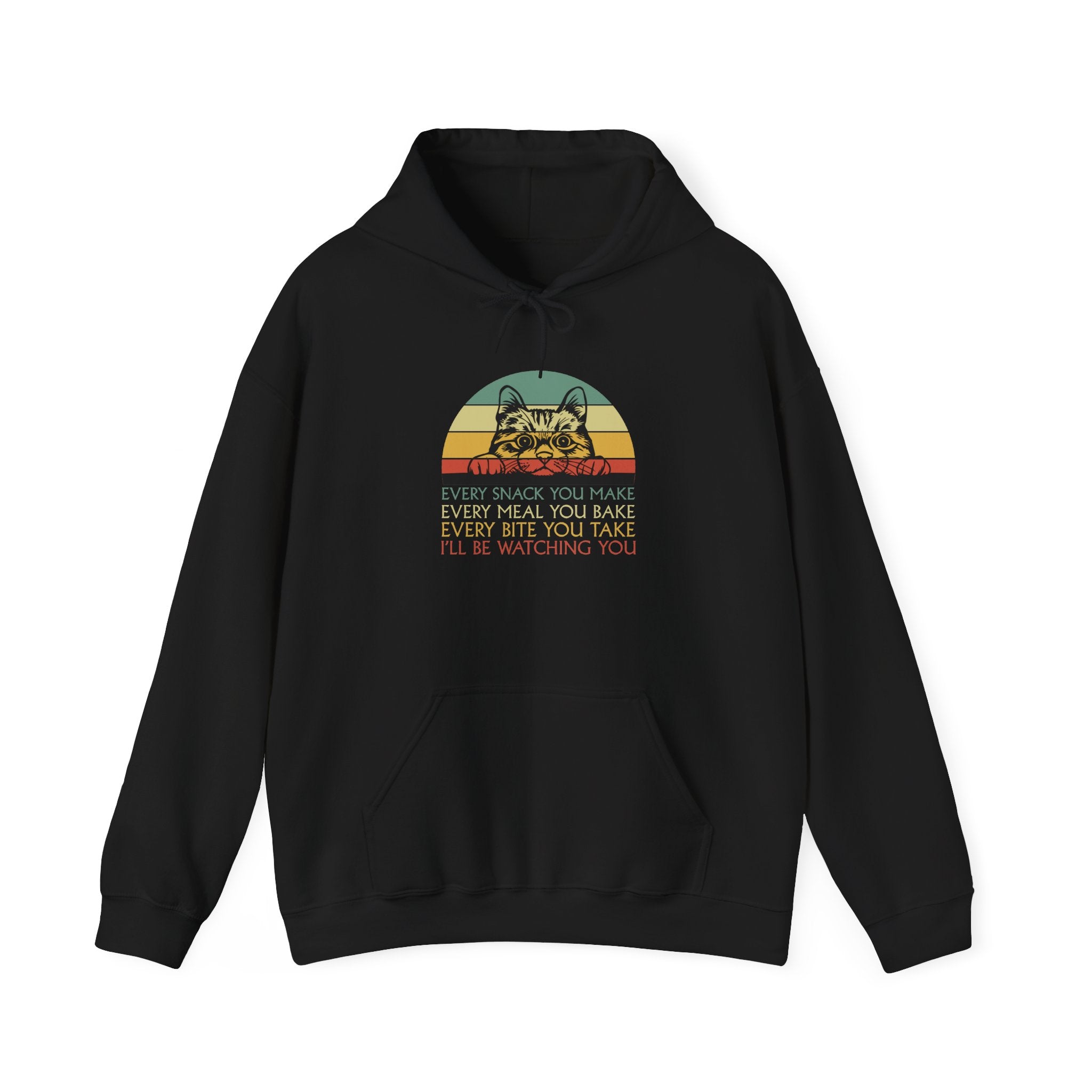 Cat Watch Retro Hoodie – “Every Snack You Make” Funny Cat Lover Sweatshirt