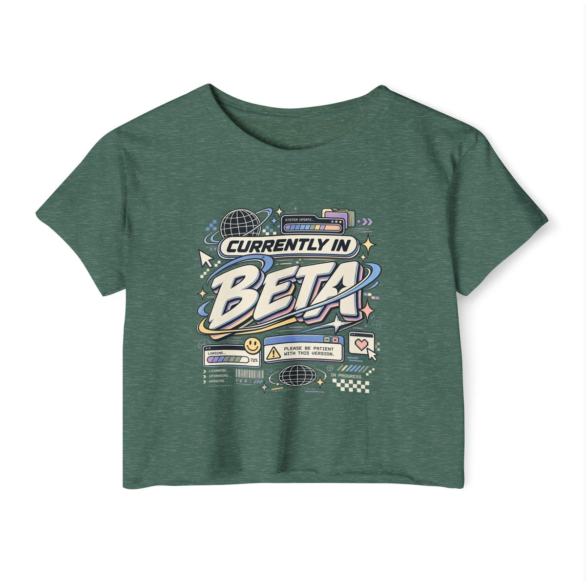 Currently in Beta Crop Top — Women's Festival Graphic Tee