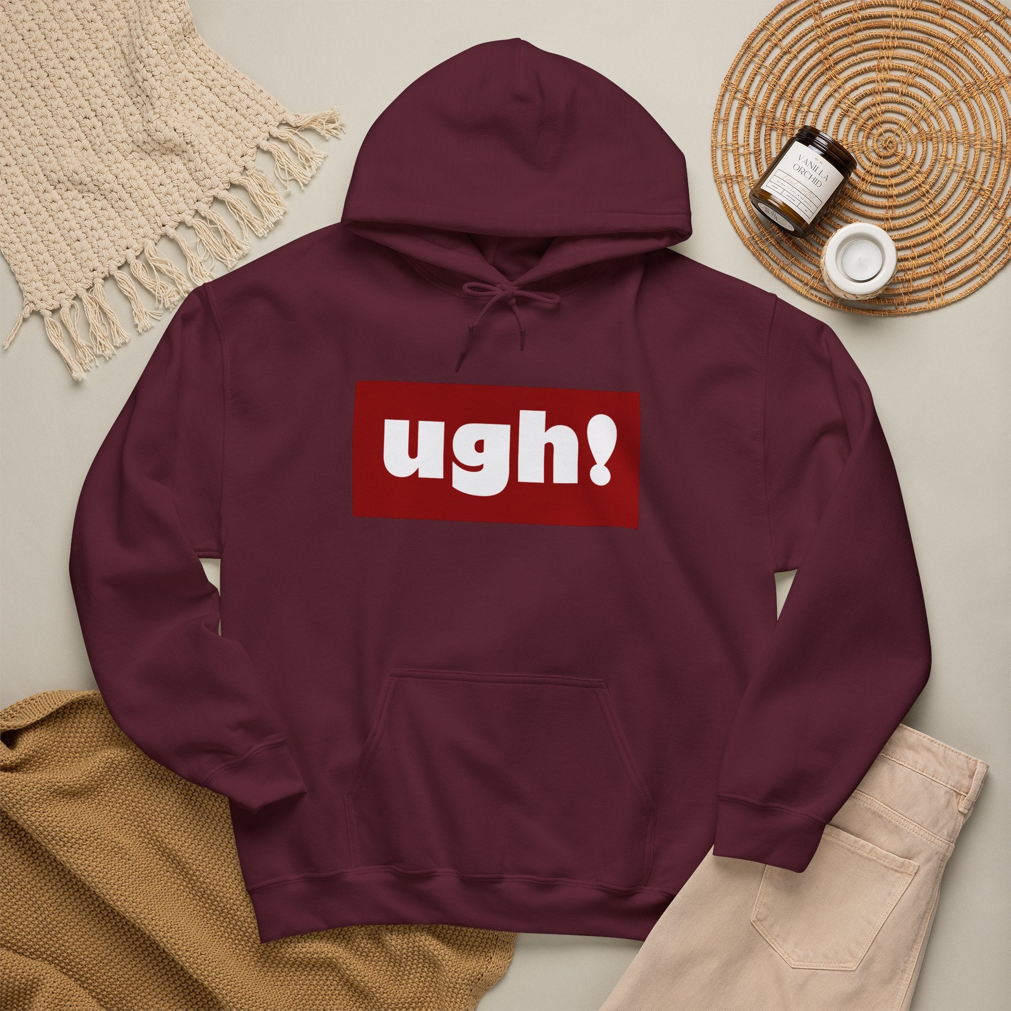 Ugh! Graphic Hoodie — Funny Minimalist Box Logo Pullover
