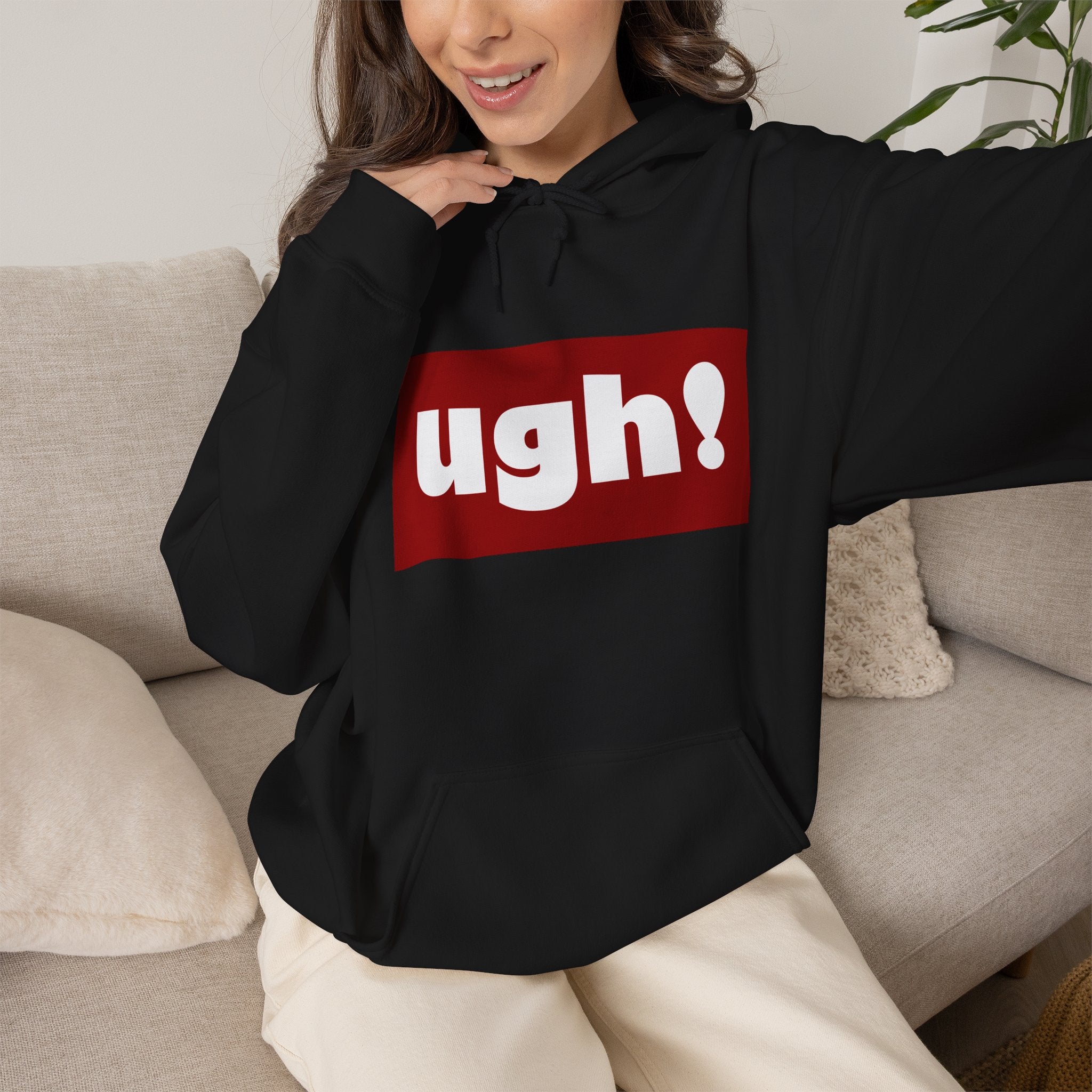 Ugh! Graphic Hoodie — Funny Minimalist Box Logo Pullover