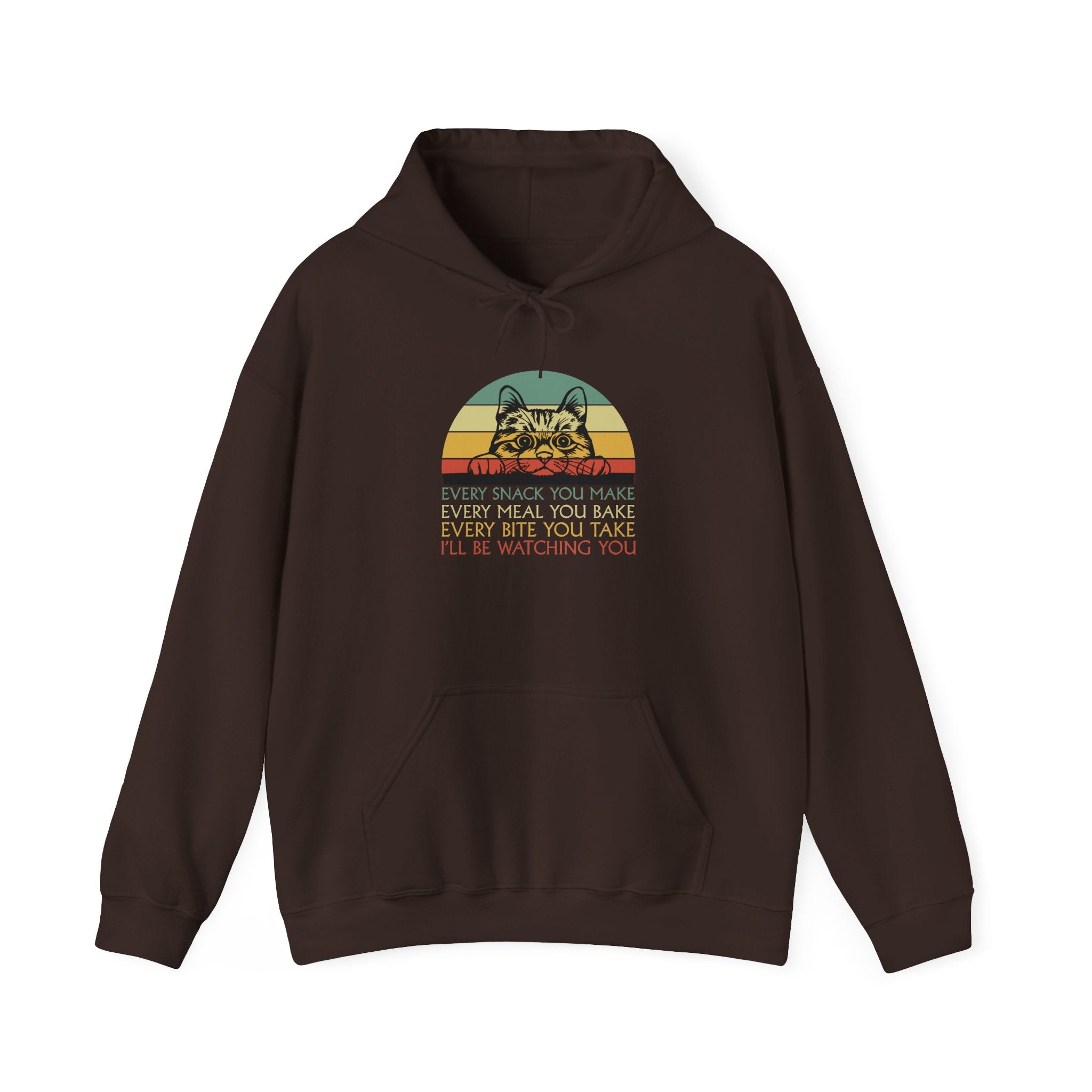 Cat Watch Retro Hoodie – “Every Snack You Make” Funny Cat Lover Sweatshirt