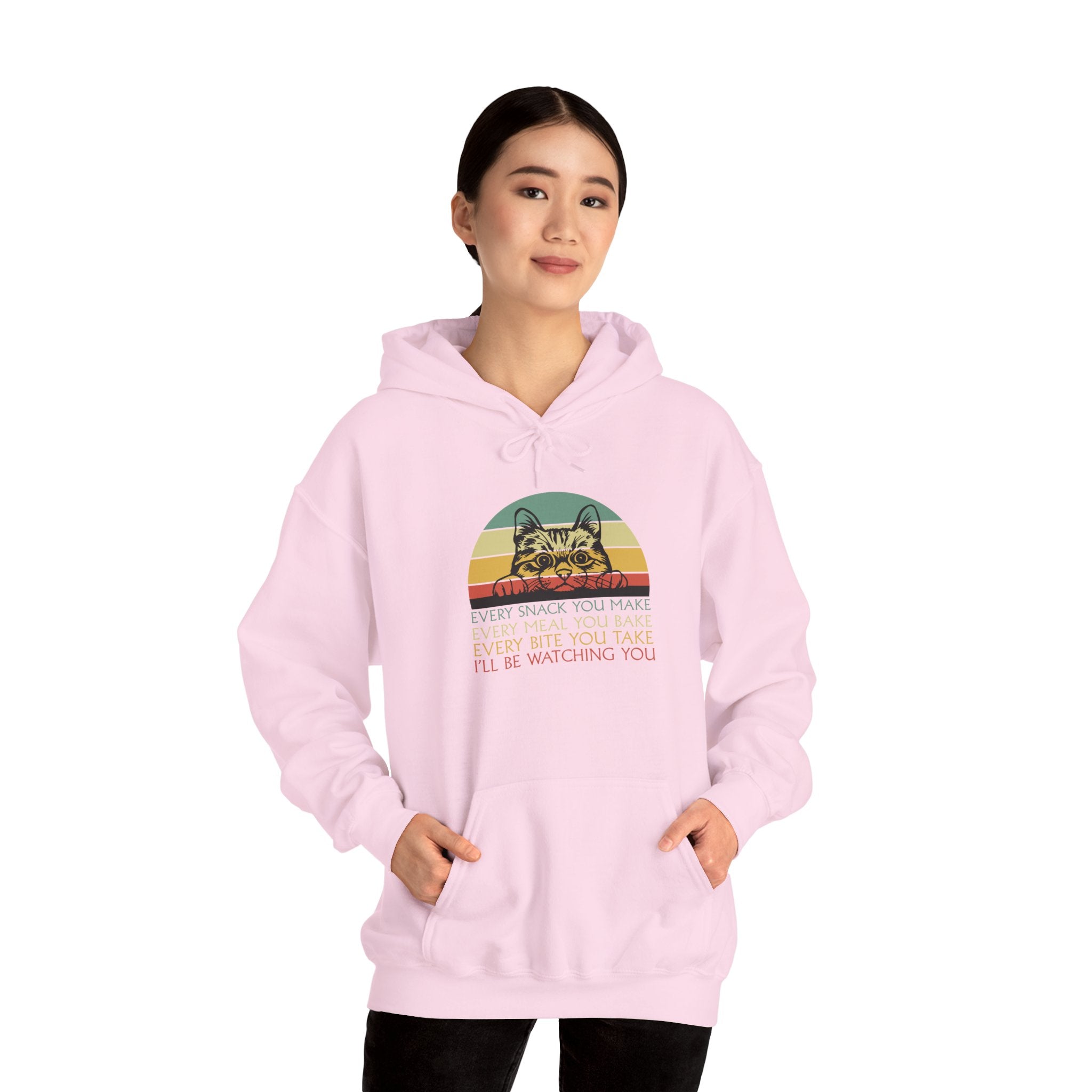 Cat Watch Retro Hoodie – “Every Snack You Make” Funny Cat Lover Sweatshirt