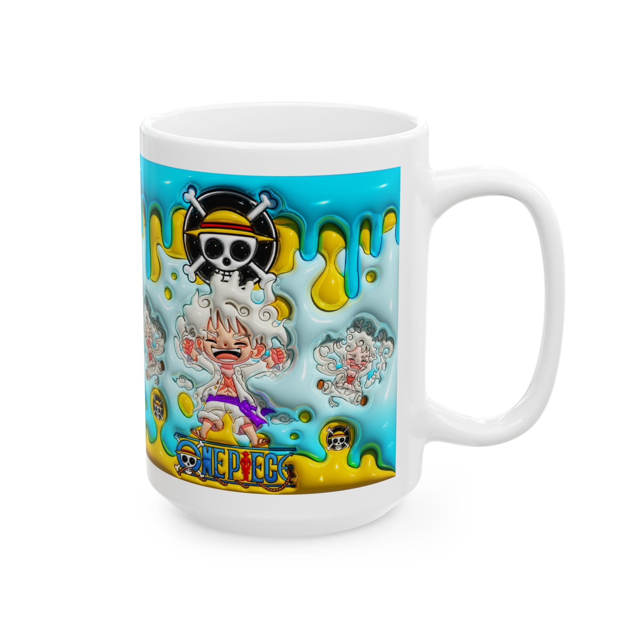 Colorful Drip Art Ceramic Mug — Vibrant Blue & Yellow Cartoon Design (11oz, 15oz)