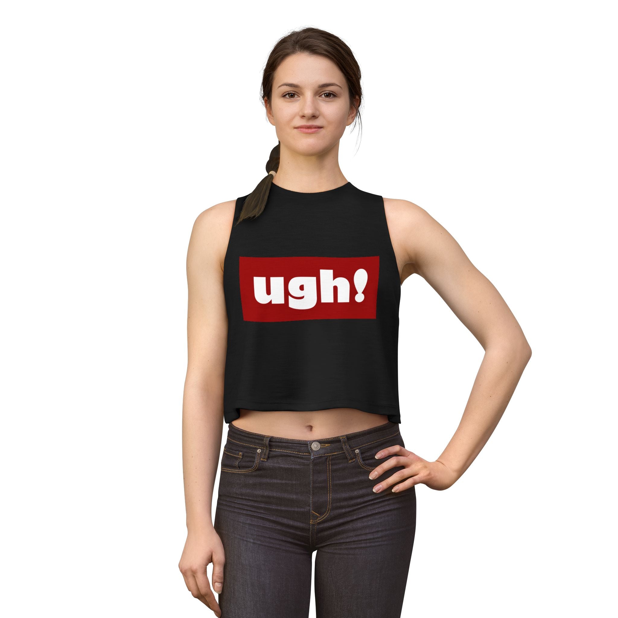 "ugh!" Box Logo Crop Top — Women's Casual Graphic Tank