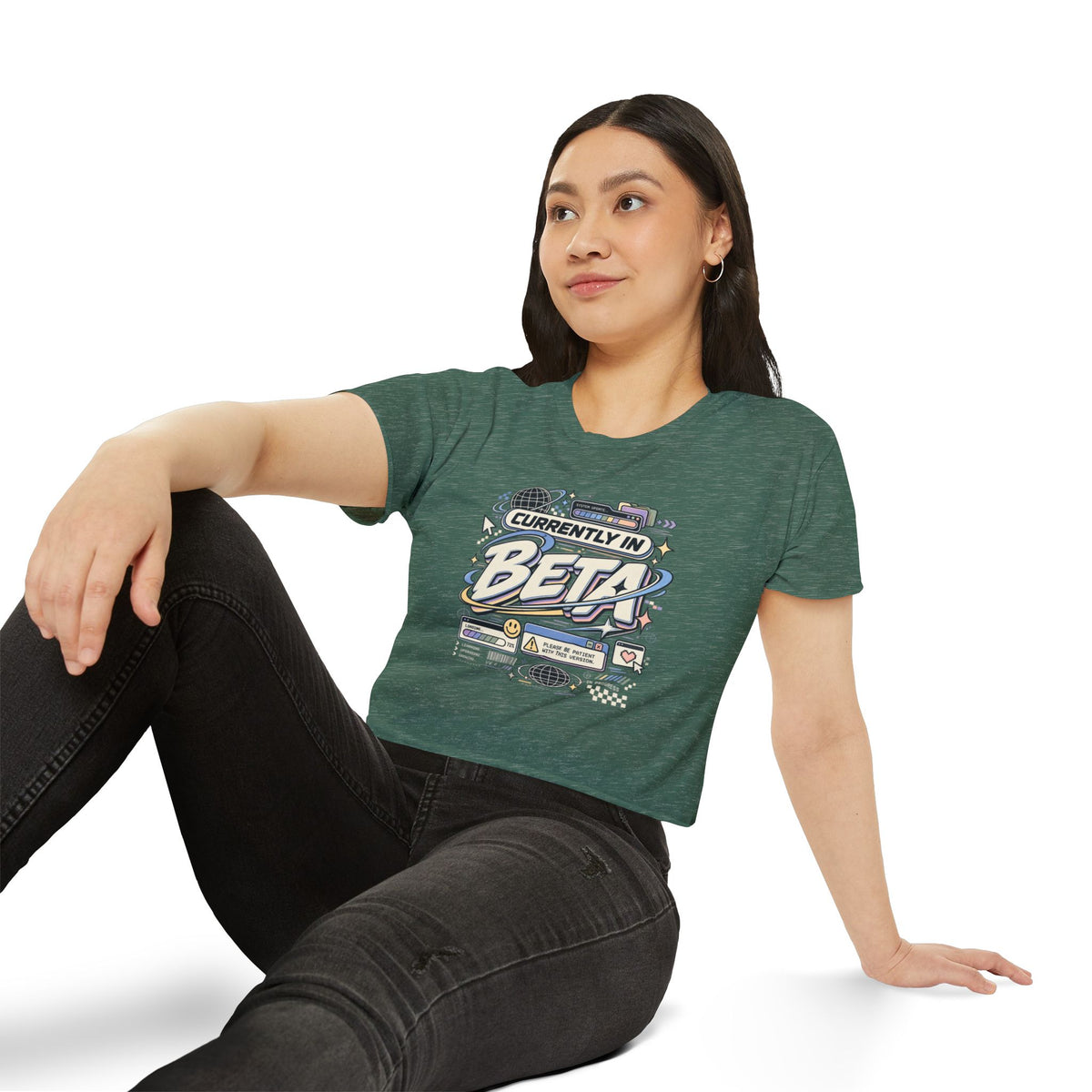 Currently in Beta Crop Top — Women's Festival Graphic Tee