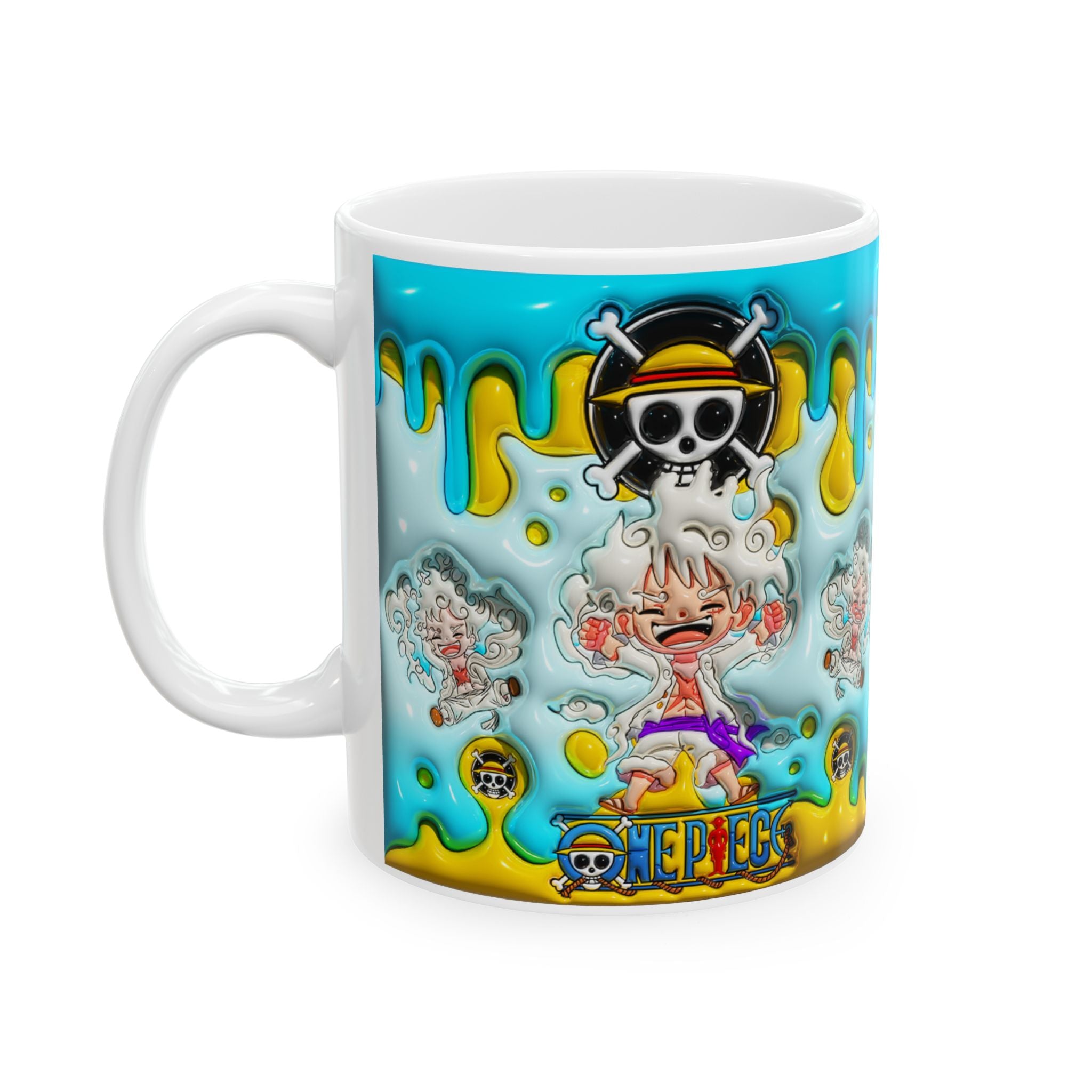 Colorful Drip Art Ceramic Mug — Vibrant Blue & Yellow Cartoon Design (11oz, 15oz)