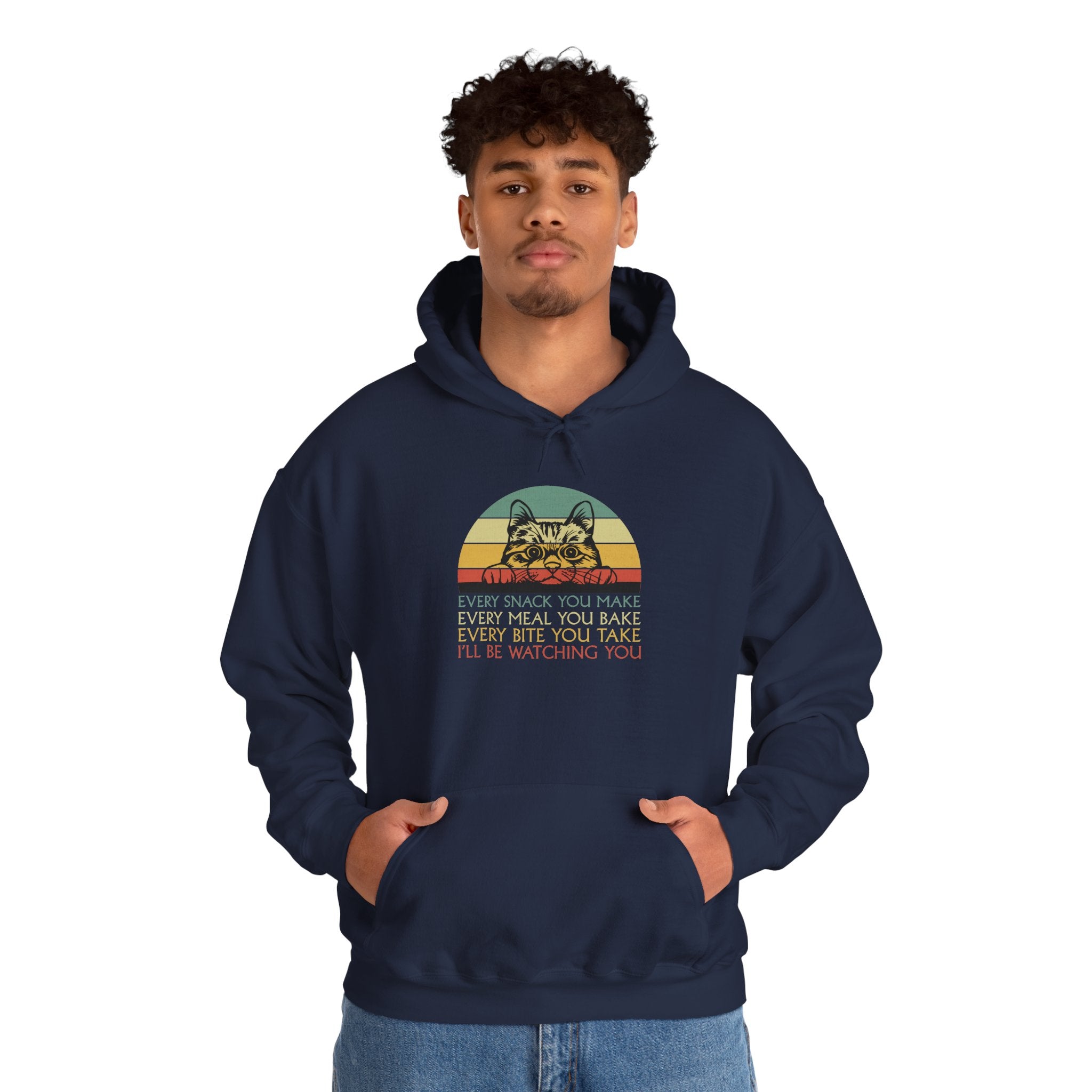 Cat Watch Retro Hoodie – “Every Snack You Make” Funny Cat Lover Sweatshirt