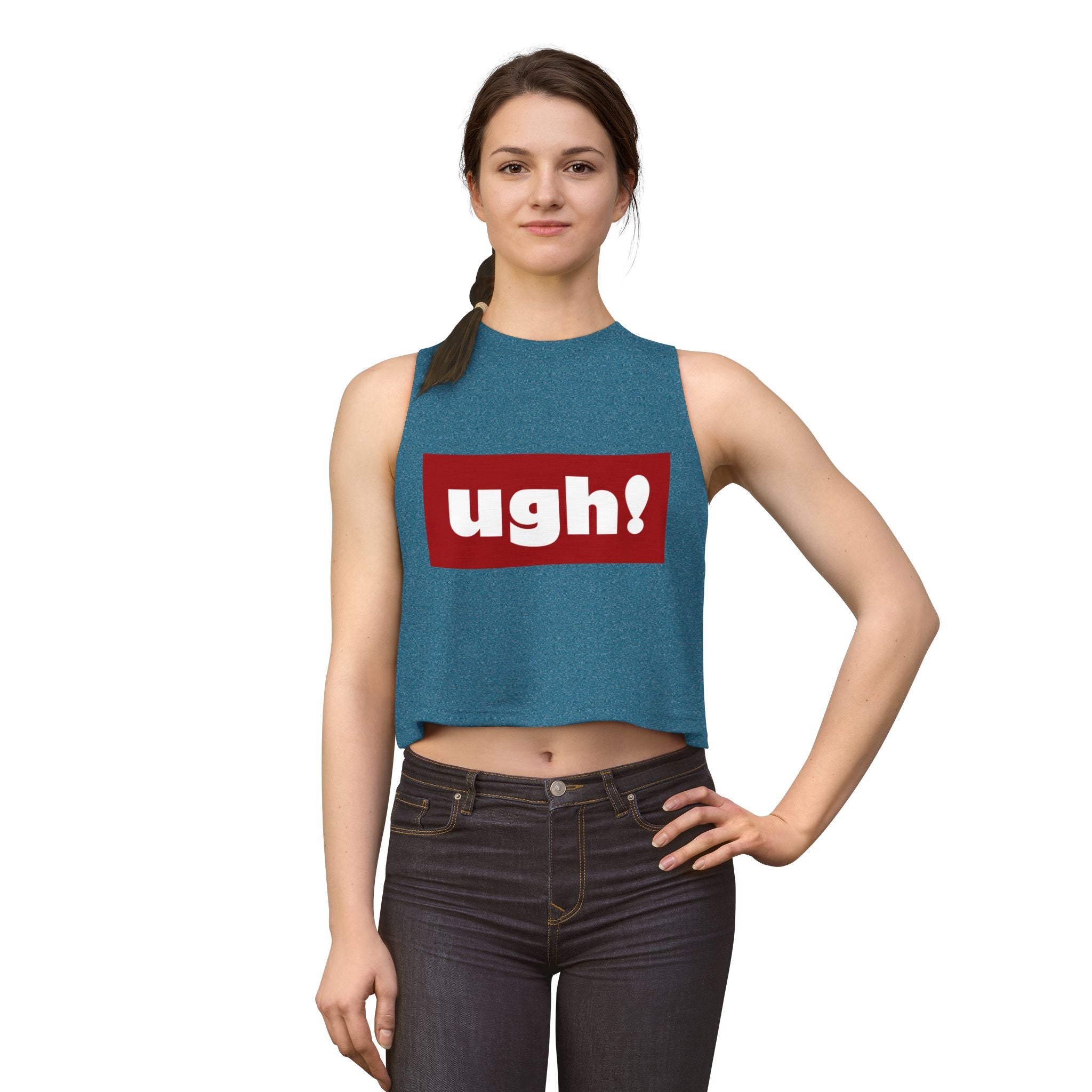 "ugh!" Box Logo Crop Top — Women's Casual Graphic Tank