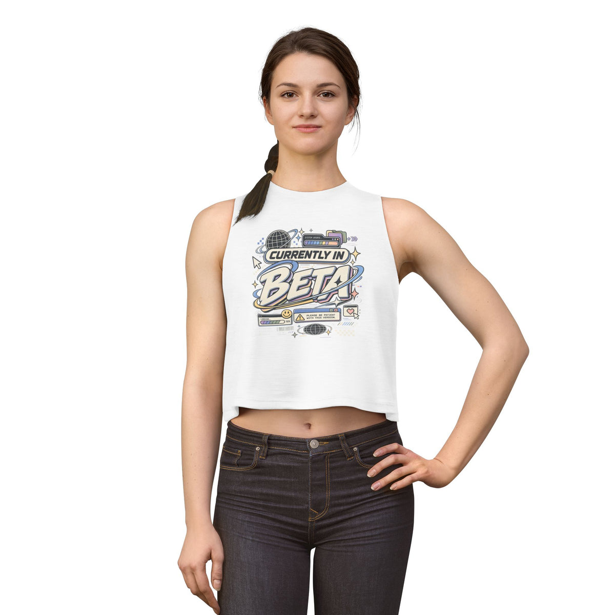 Currently In Beta Crop Top — Retro Tech Graphic Women's Tank