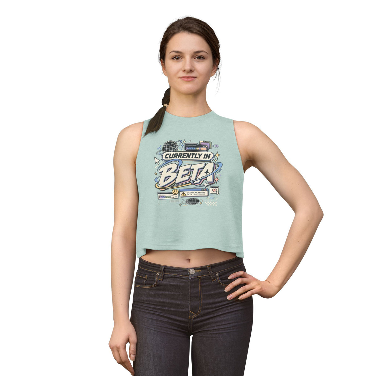 Currently In Beta Crop Top — Retro Tech Graphic Women's Tank