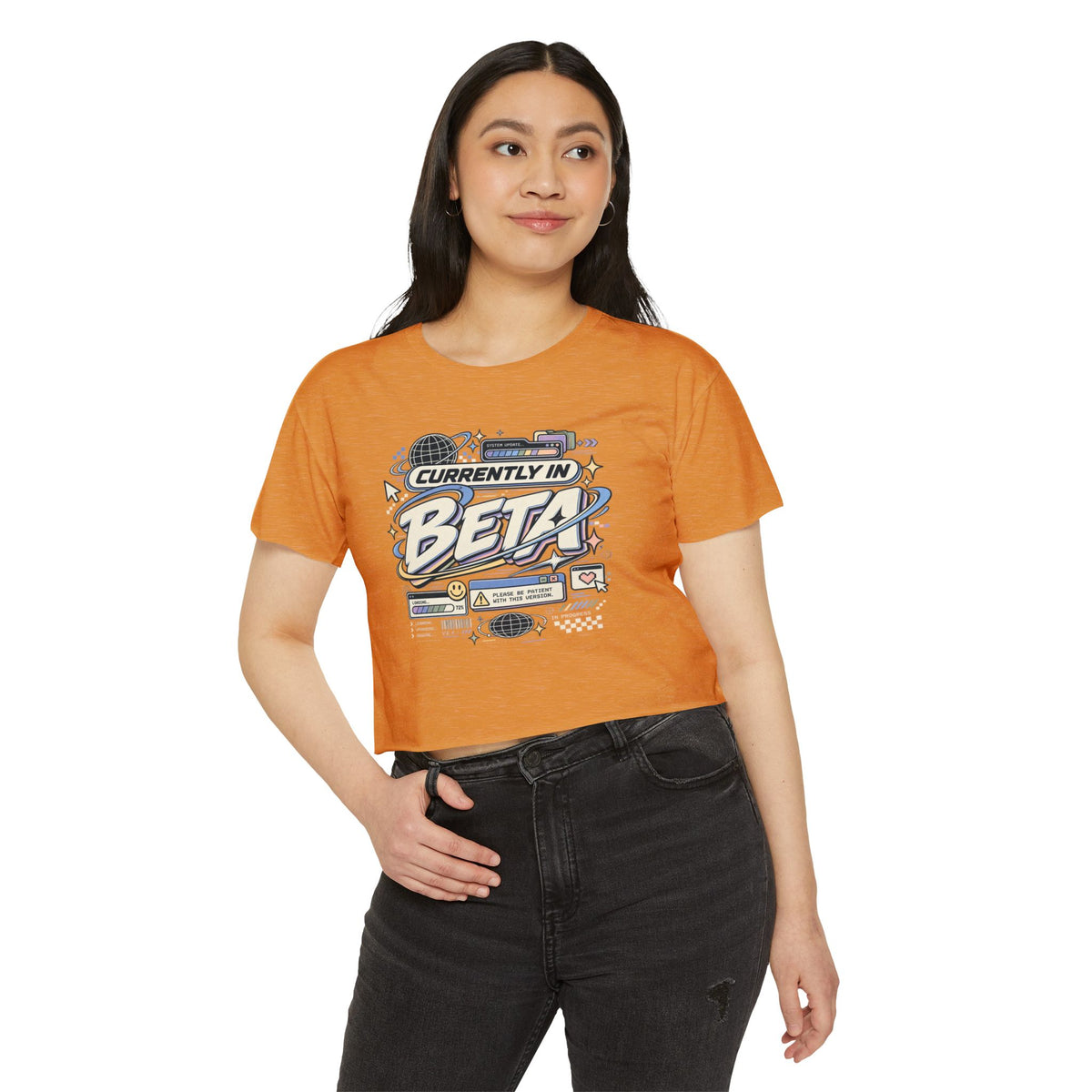 Currently in Beta Crop Top — Women's Festival Graphic Tee