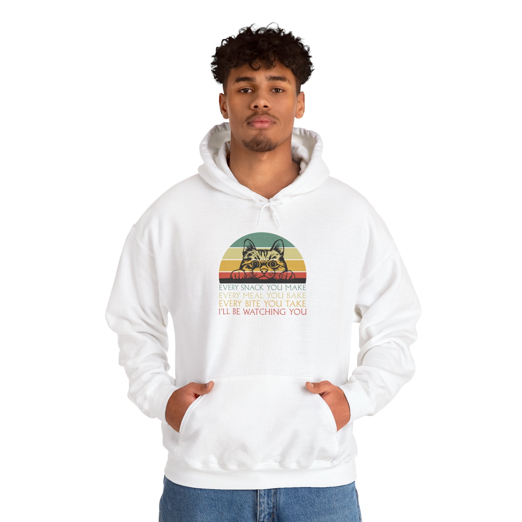 Cat Watch Retro Hoodie – “Every Snack You Make” Funny Cat Lover Sweatshirt