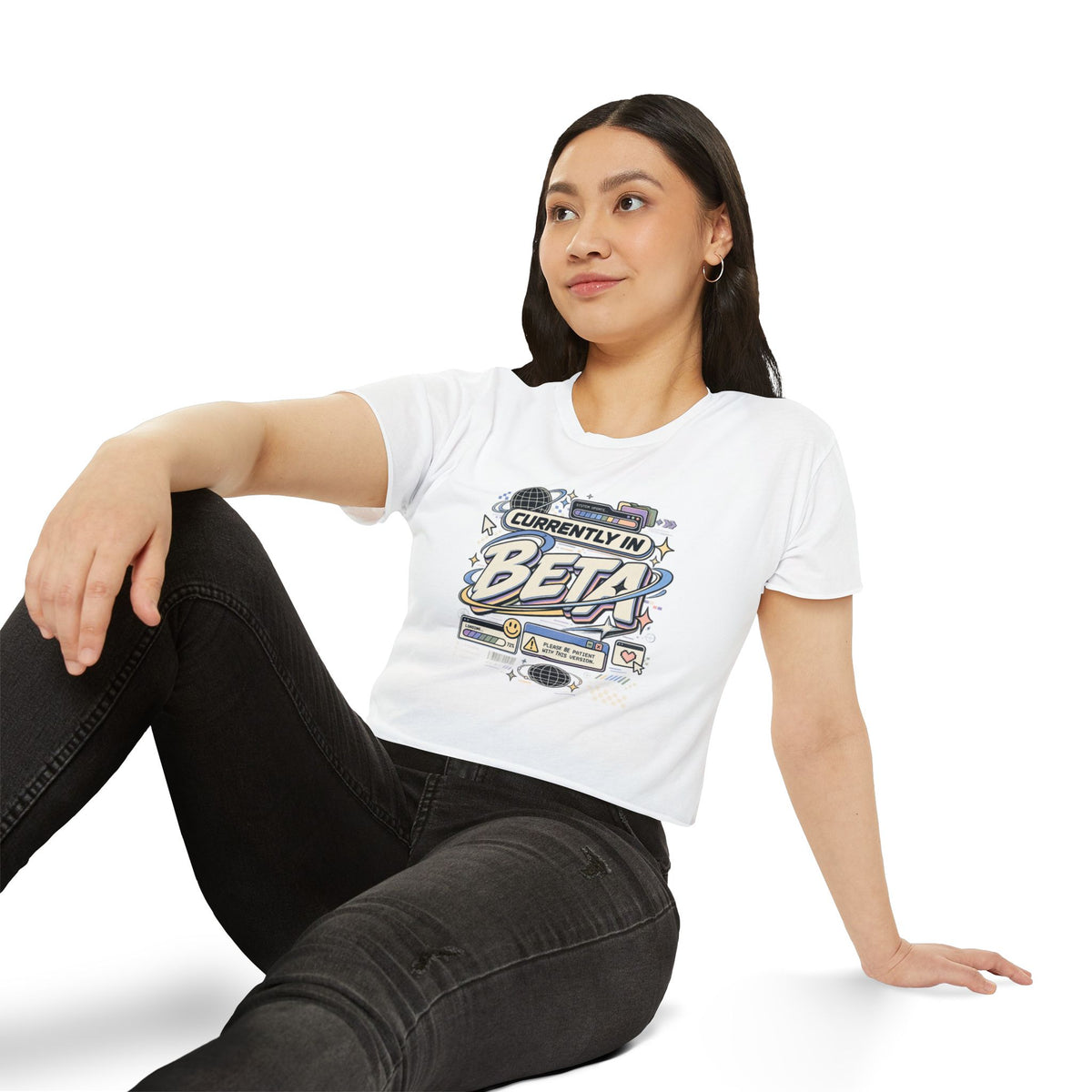 Currently in Beta Crop Top — Women's Festival Graphic Tee