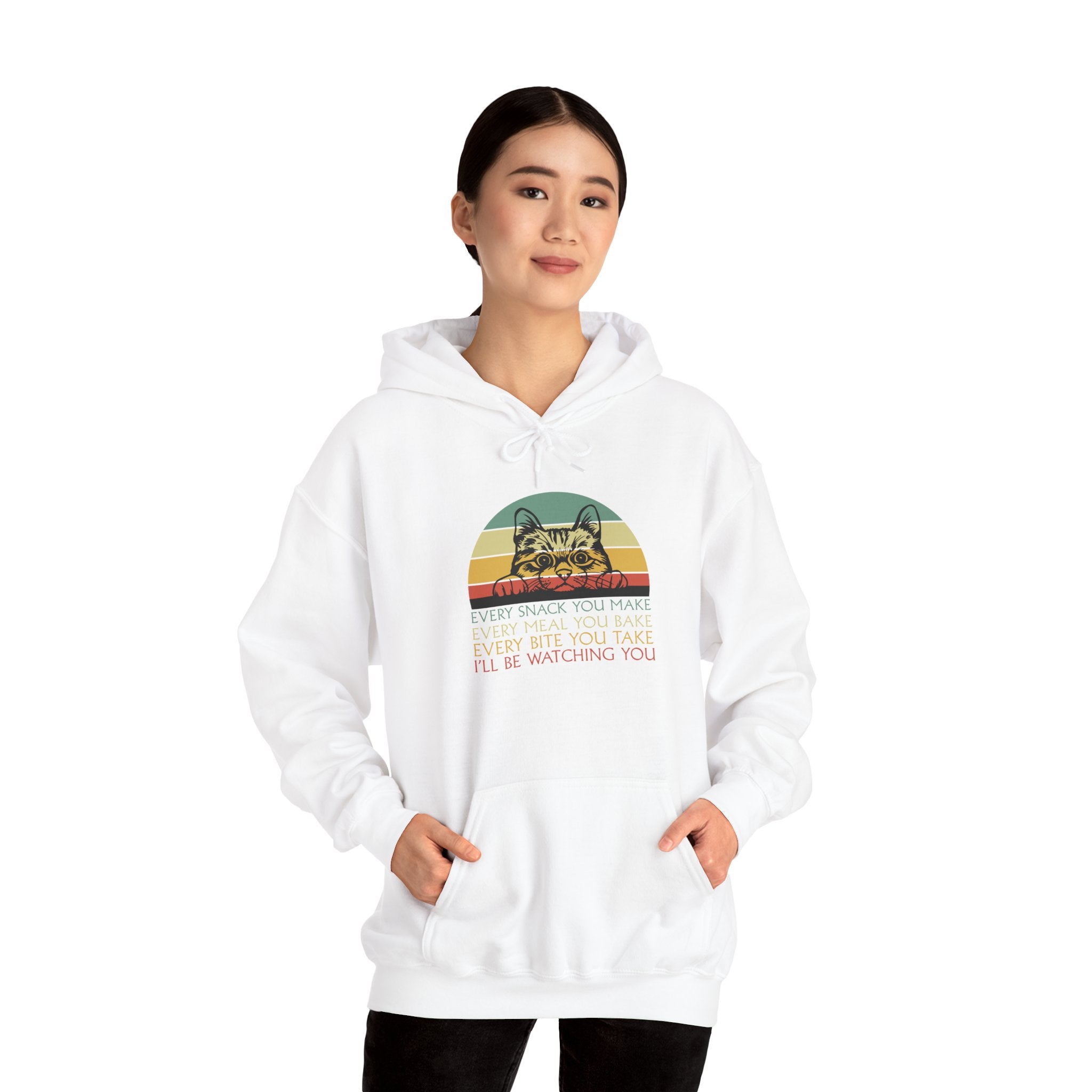 Cat Watch Retro Hoodie – “Every Snack You Make” Funny Cat Lover Sweatshirt