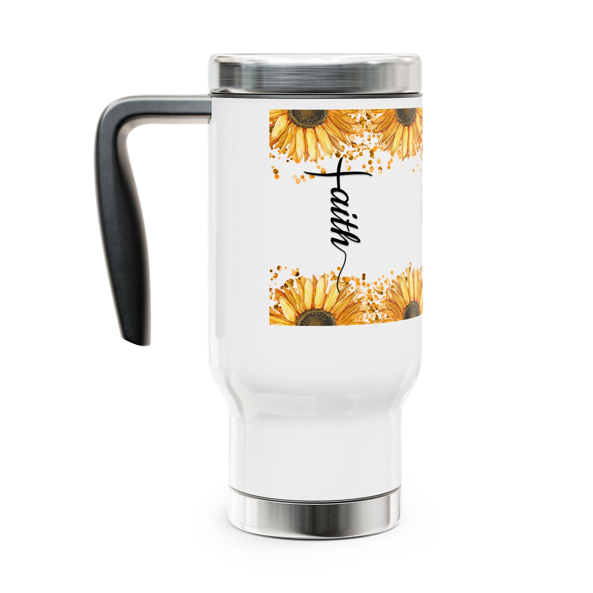 Personalized Sunflower Travel Mug – Custom Name Stainless Steel Coffee Mug with Handle, 14oz