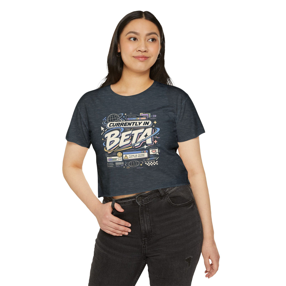 Currently in Beta Crop Top — Women's Festival Graphic Tee