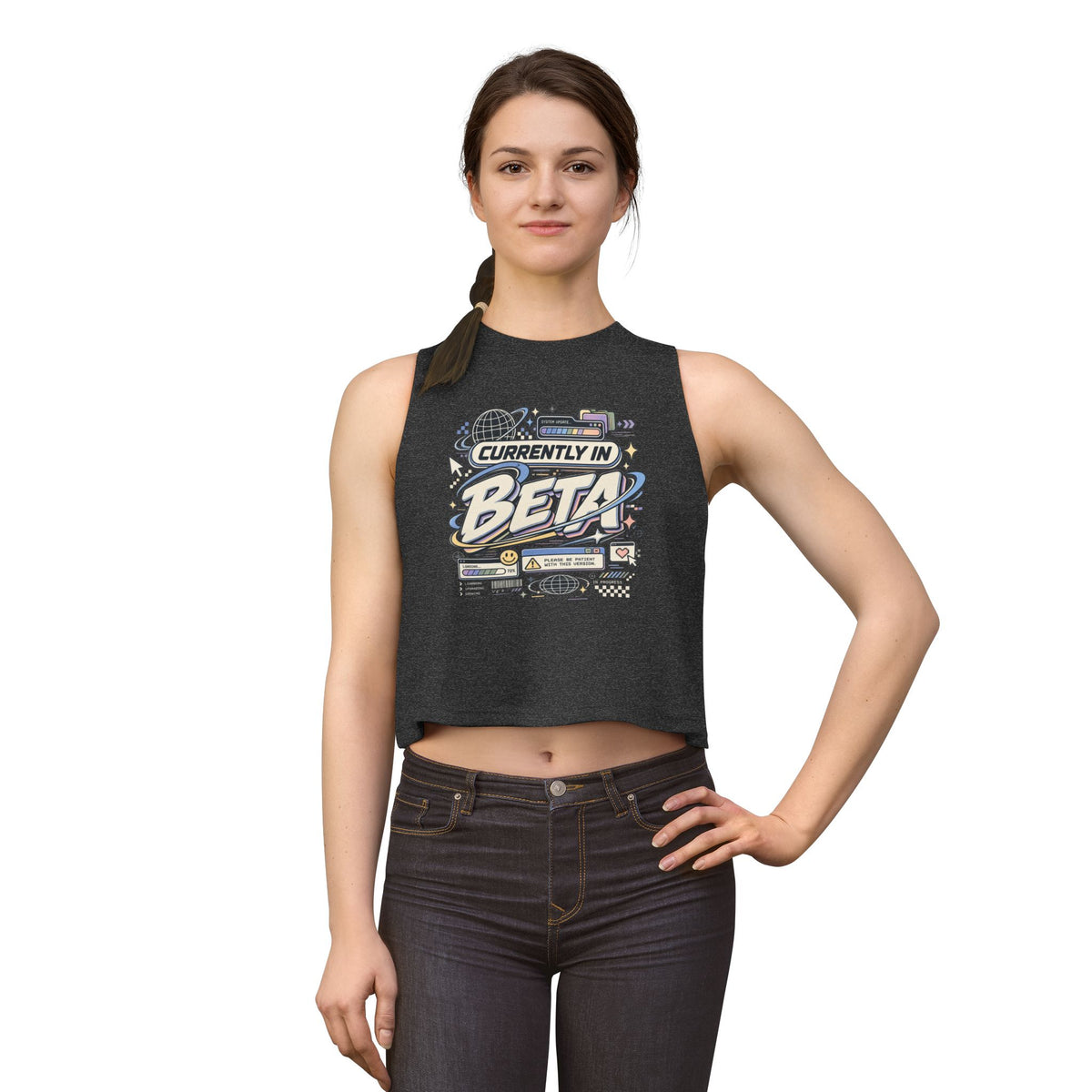 Currently In Beta Crop Top — Retro Tech Graphic Women's Tank