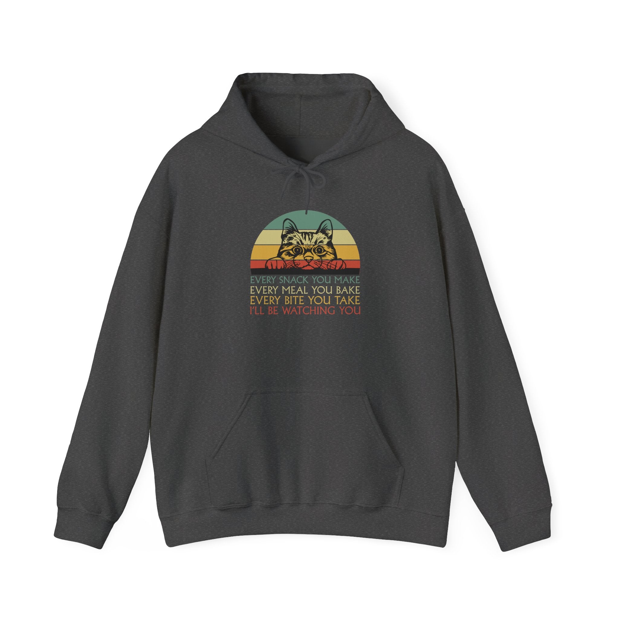 Cat Watch Retro Hoodie – “Every Snack You Make” Funny Cat Lover Sweatshirt