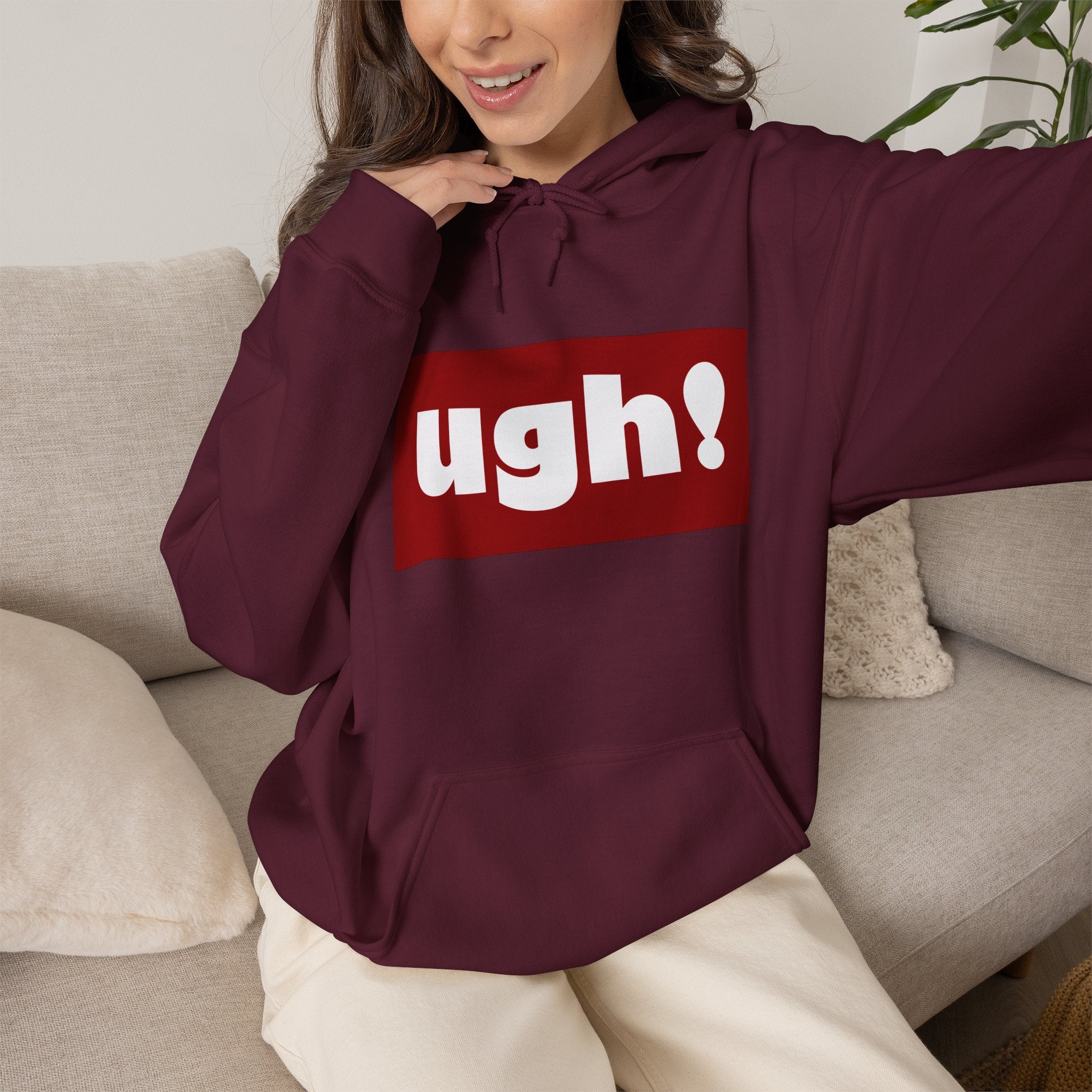 Ugh! Graphic Hoodie — Funny Minimalist Box Logo Pullover
