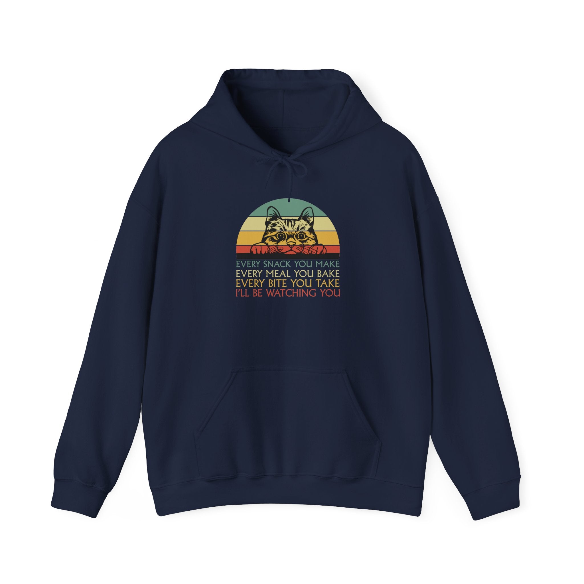 Cat Watch Retro Hoodie – “Every Snack You Make” Funny Cat Lover Sweatshirt