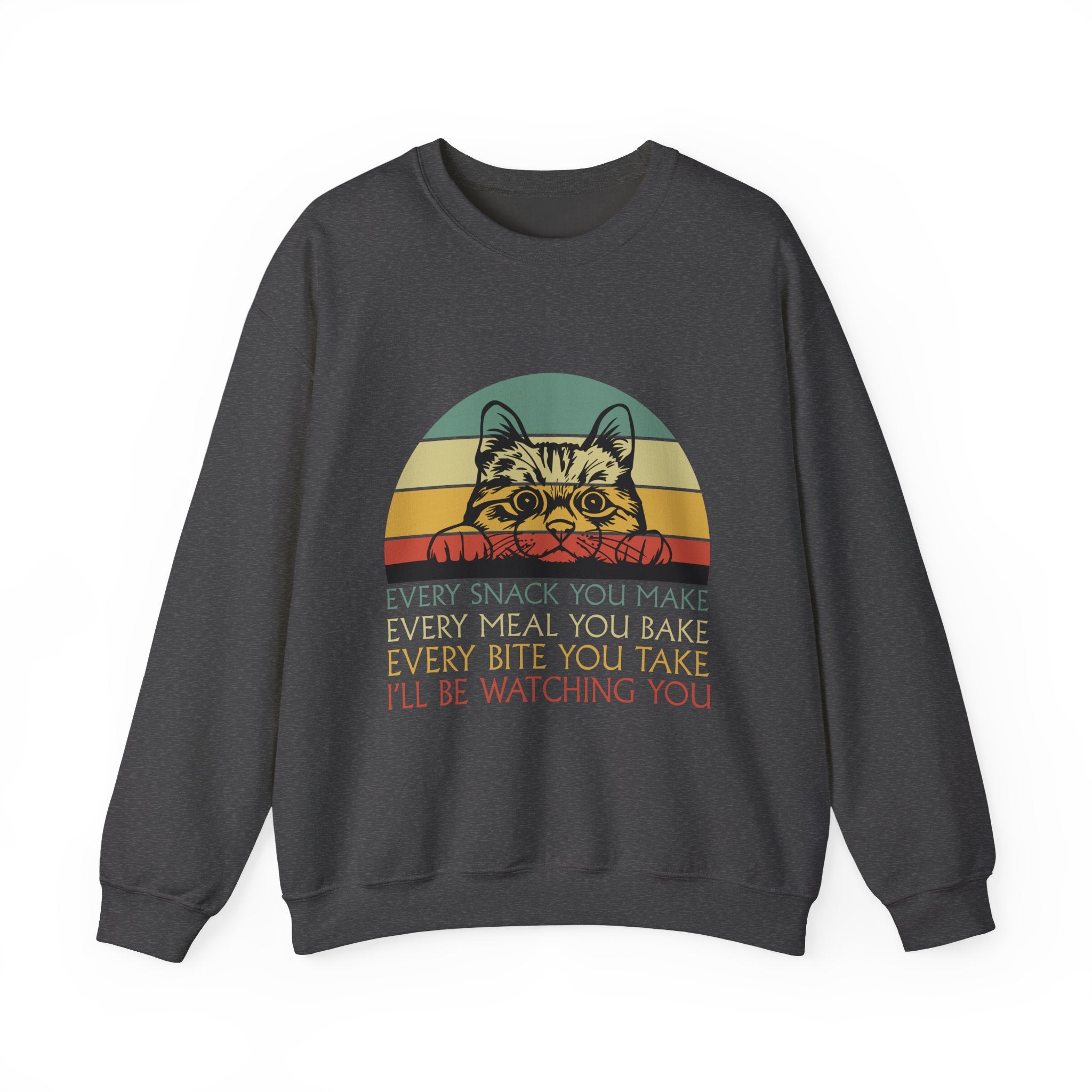Cat Watching You Sweatshirt - Retro Stripes "Every Snack You Make... I'll Be Watching You" Crewneck