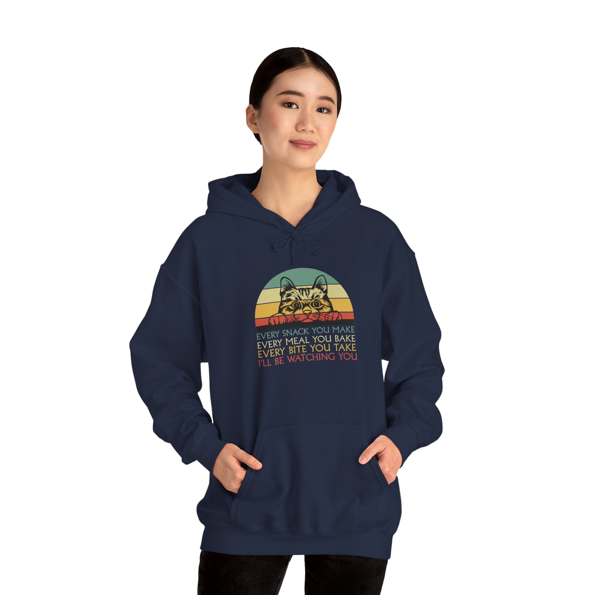 Cat Watch Retro Hoodie – “Every Snack You Make” Funny Cat Lover Sweatshirt