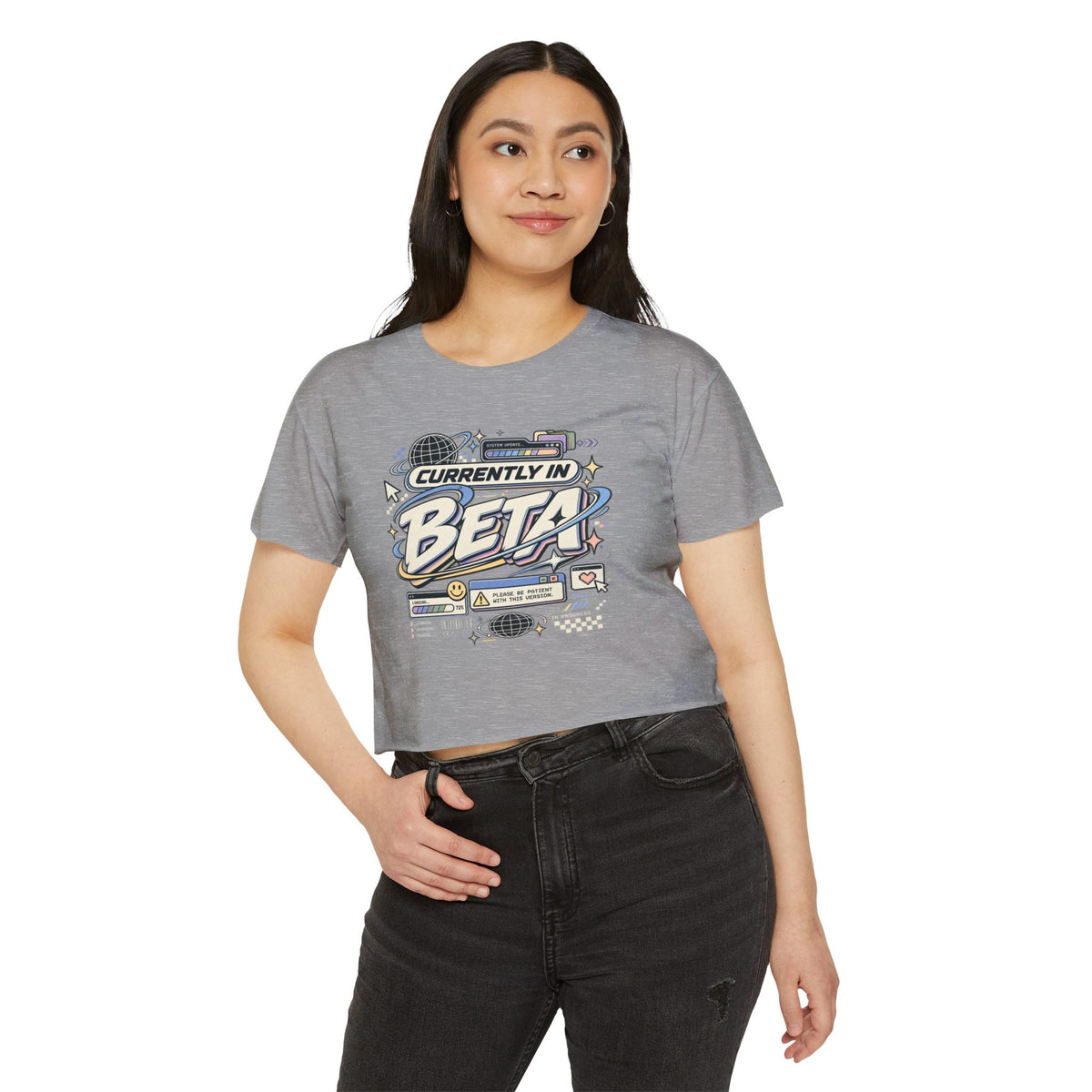 Currently in Beta Crop Top — Women's Festival Graphic Tee