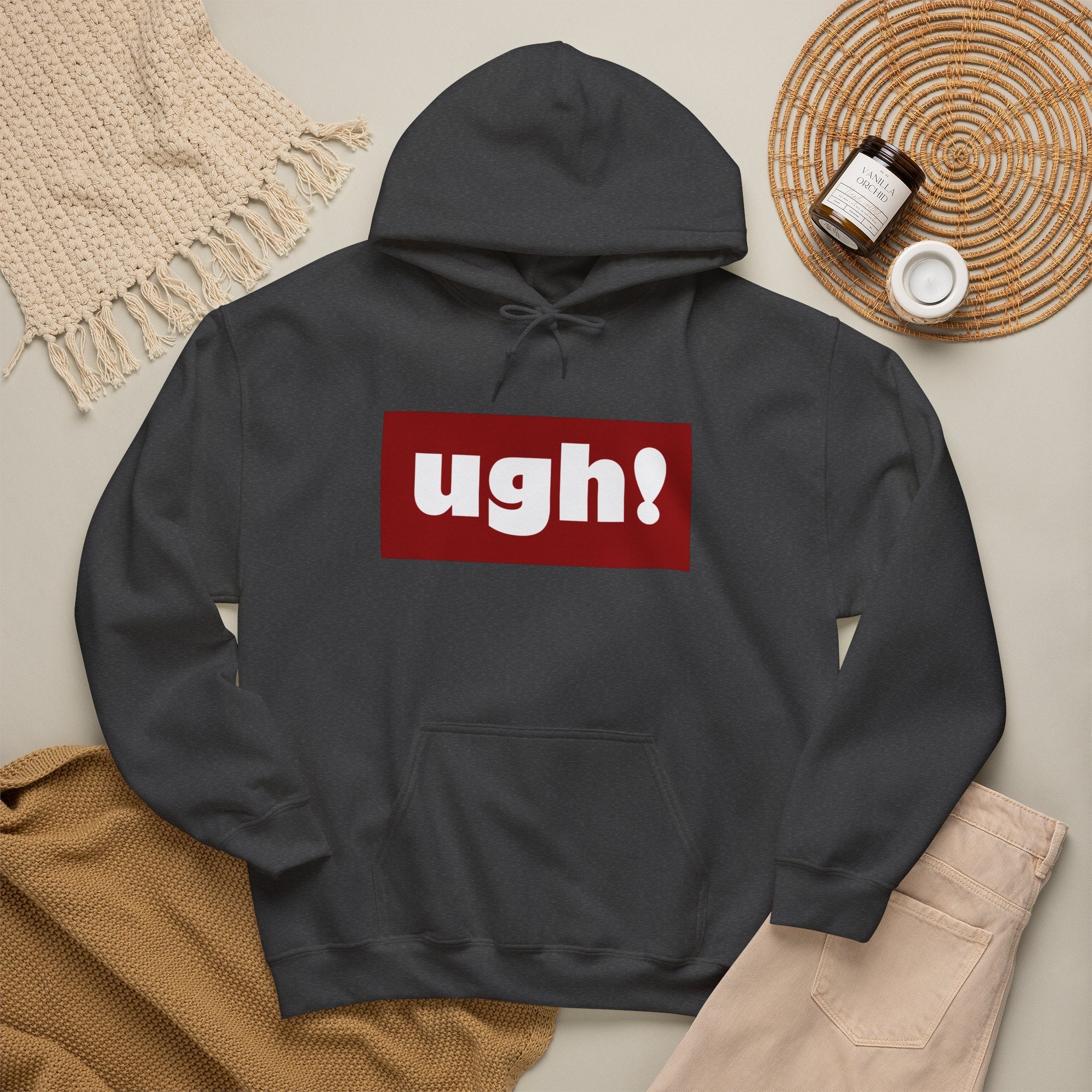 Ugh! Graphic Hoodie — Funny Minimalist Box Logo Pullover